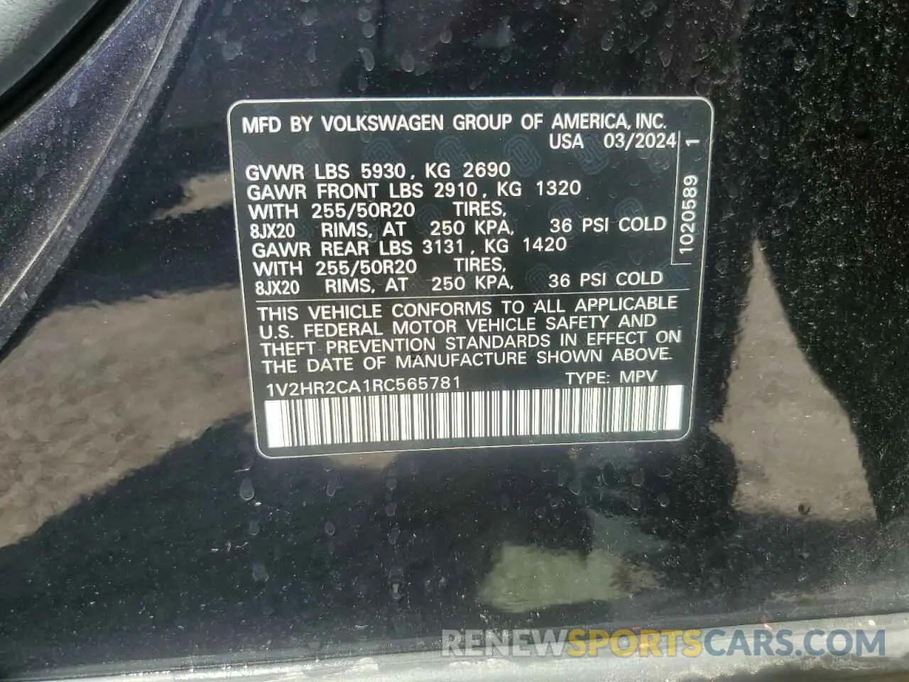 13 fotografías del automóvil dañado 1V2HR2CA1RC565781 VOLKSWAGEN ATLAS 2024