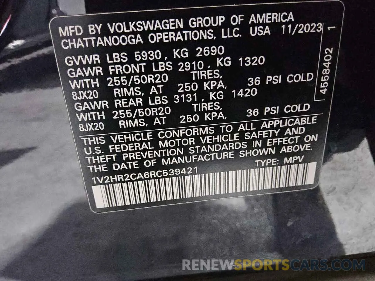 13 fotografías del automóvil dañado 1V2HR2CA6RC539421 VOLKSWAGEN ATLAS 2024
