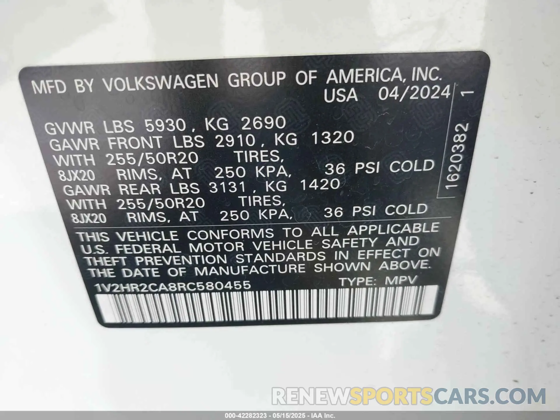 9 fotografías del automóvil dañado 1V2HR2CA8RC580455 VOLKSWAGEN ATLAS 2024