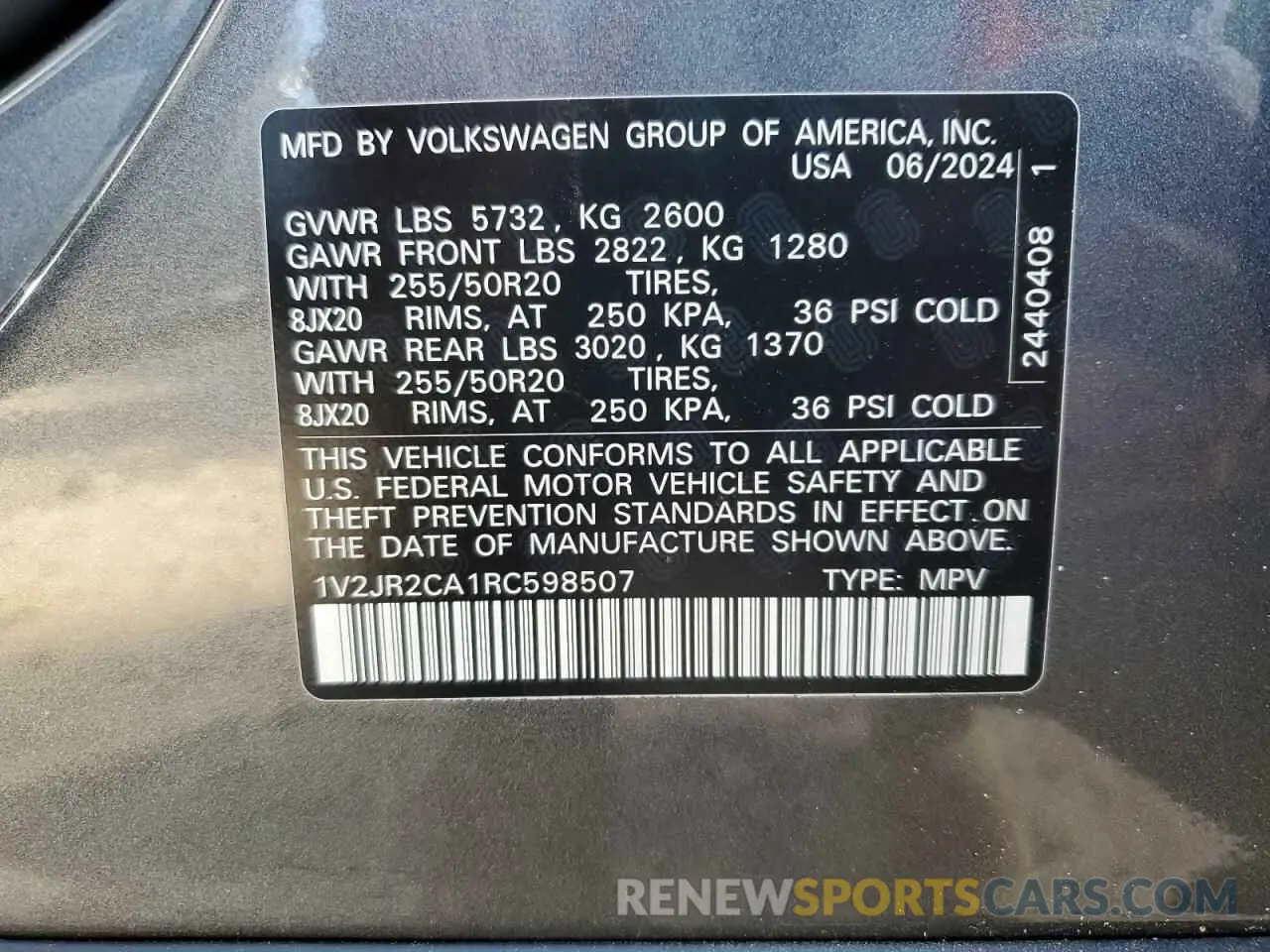 15 fotografías del automóvil dañado 1V2JR2CA1RC598507 VOLKSWAGEN ATLAS 2024