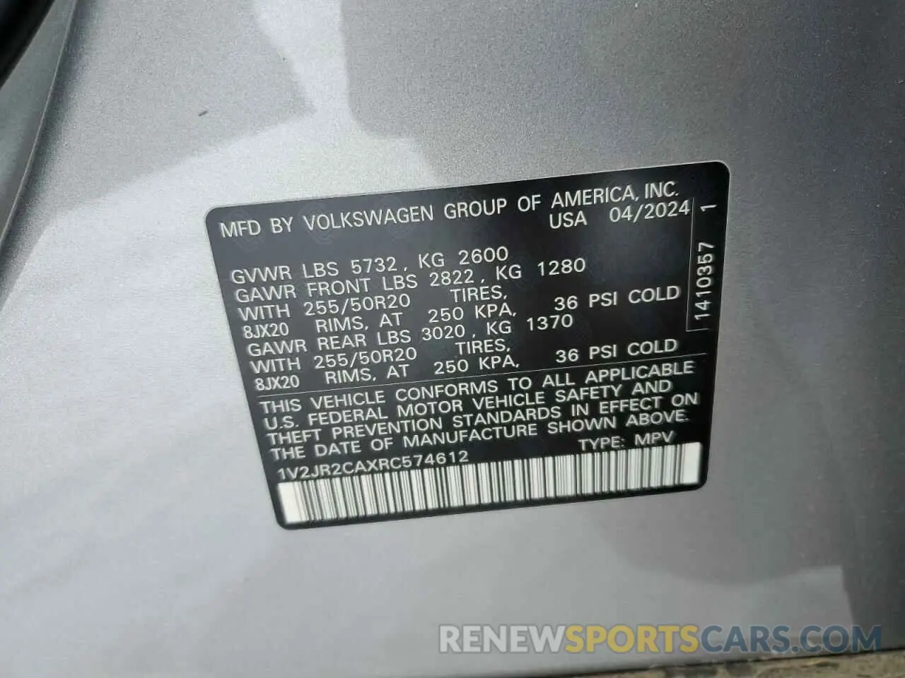 13 fotografías del automóvil dañado 1V2JR2CAXRC574612 VOLKSWAGEN ATLAS 2024