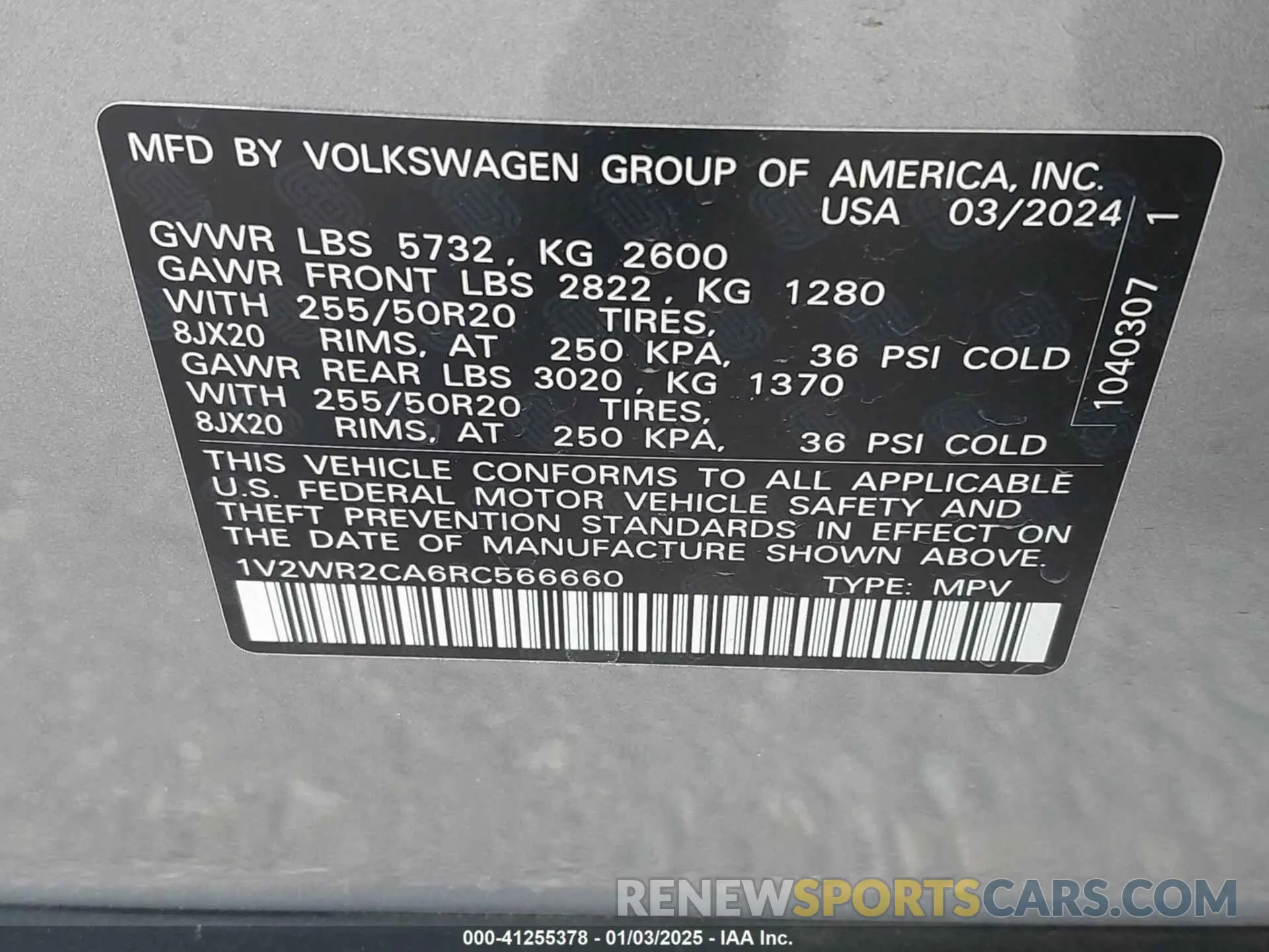 9 fotografías del automóvil dañado 1V2WR2CA6RC566660 VOLKSWAGEN ATLAS 2024
