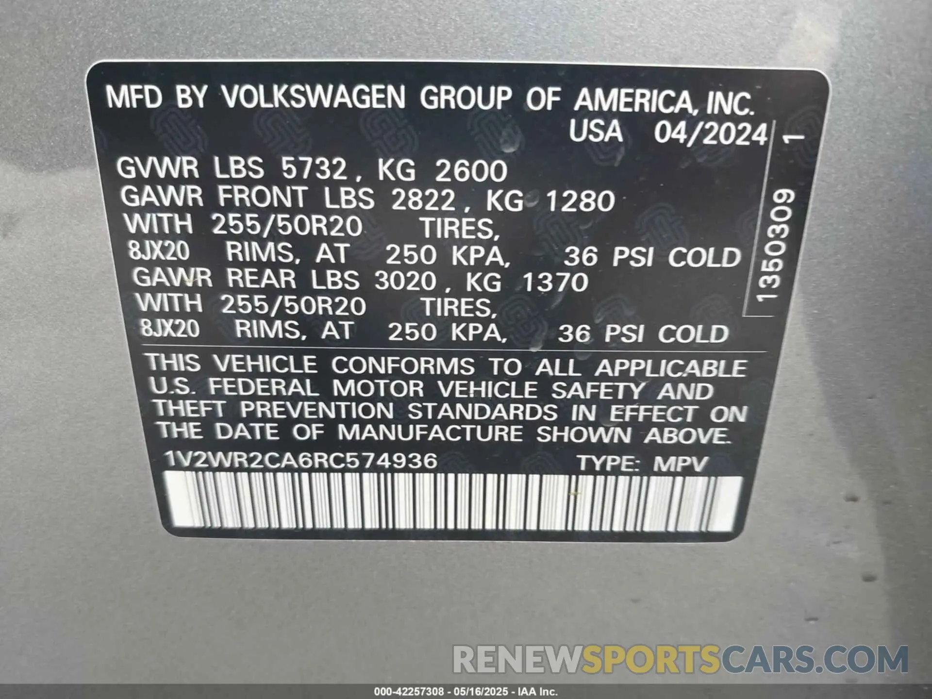 9 fotografías del automóvil dañado 1V2WR2CA6RC574936 VOLKSWAGEN ATLAS 2024