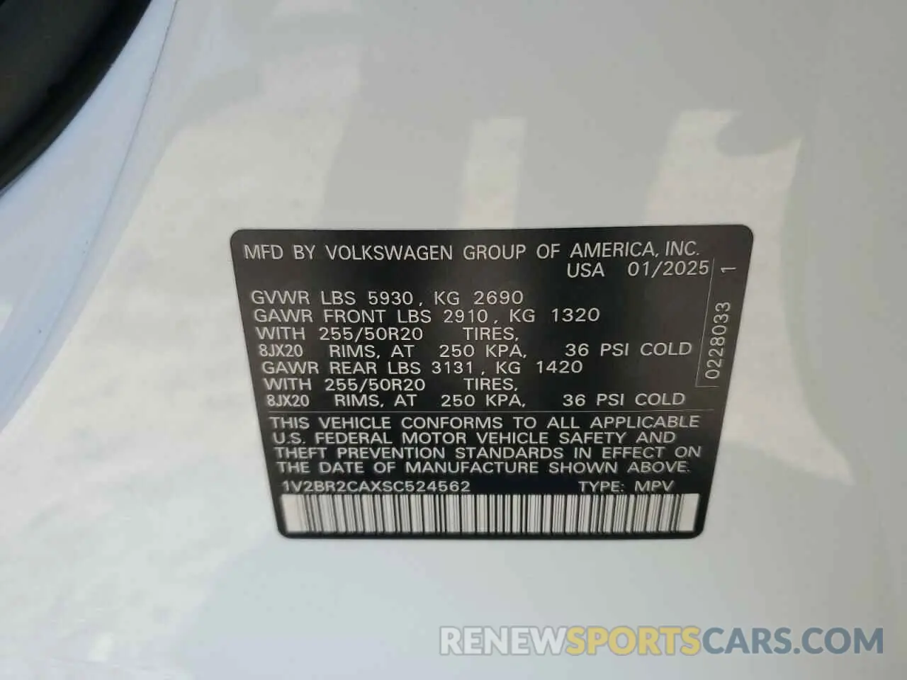 13 fotografías del automóvil dañado 1V2BR2CAXSC524562 VOLKSWAGEN ATLAS 2025