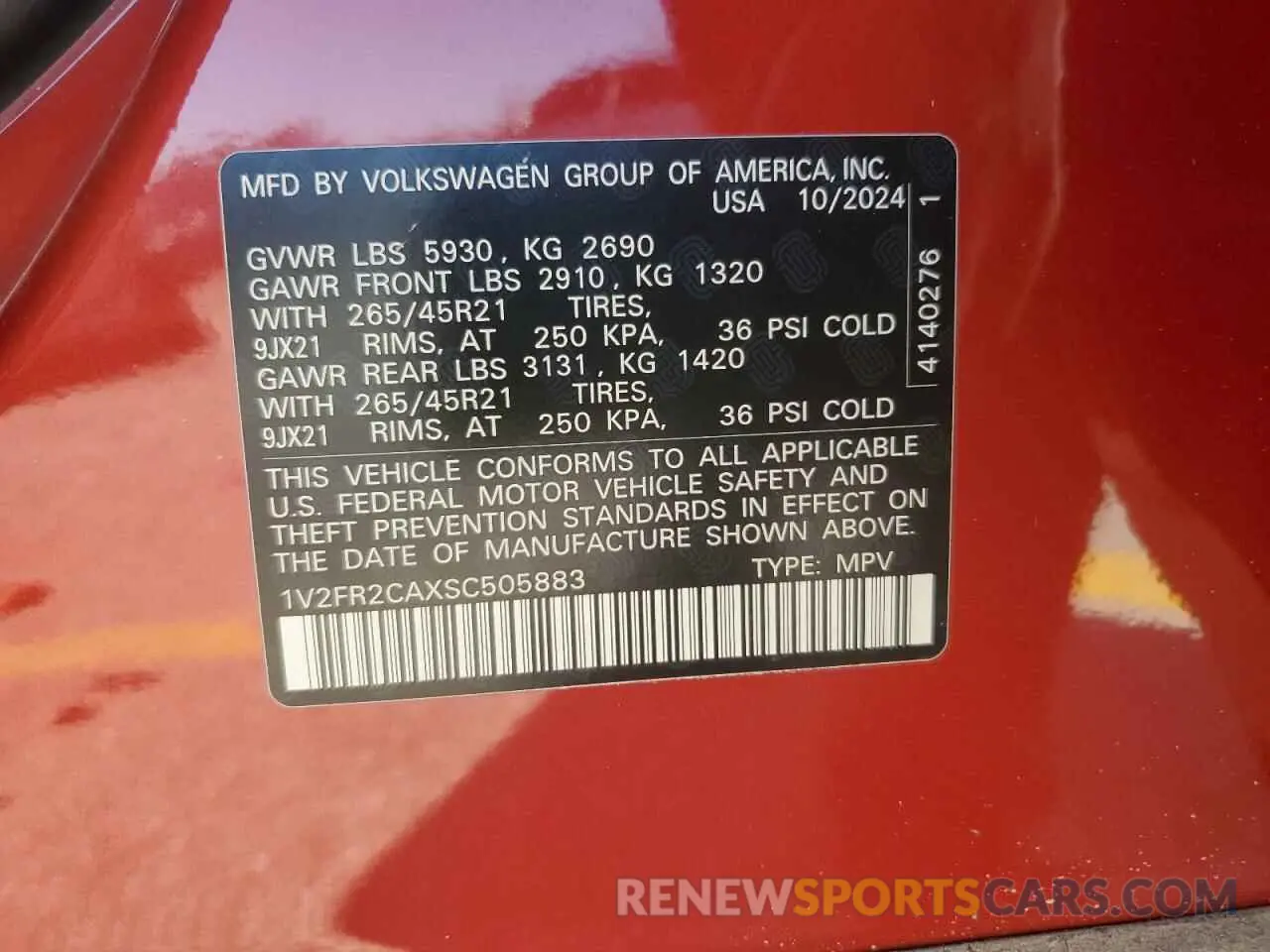13 fotografías del automóvil dañado 1V2FR2CAXSC505883 VOLKSWAGEN ATLAS 2025