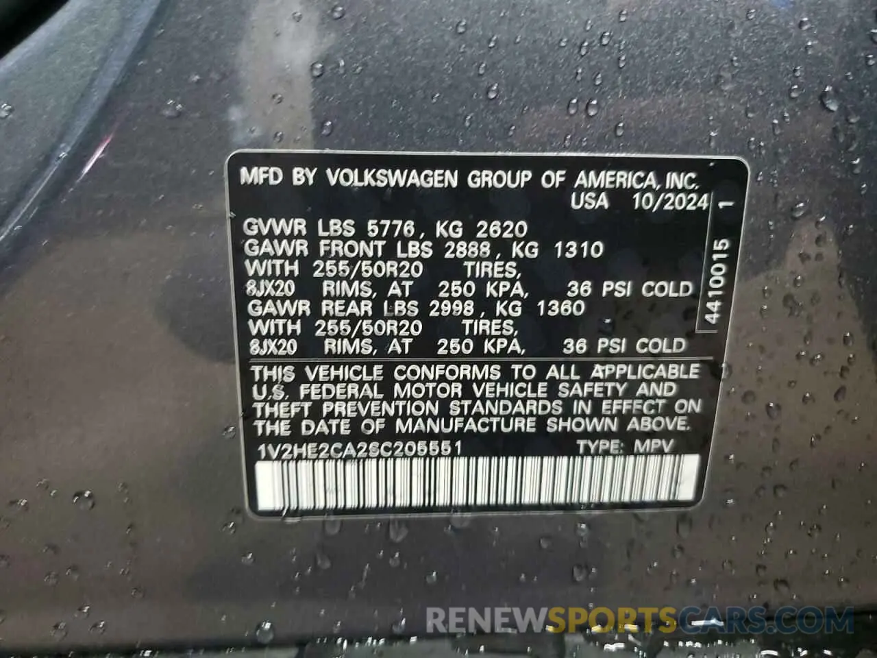 12 fotografías del automóvil dañado 1V2HE2CA2SC205551 VOLKSWAGEN ATLAS 2025