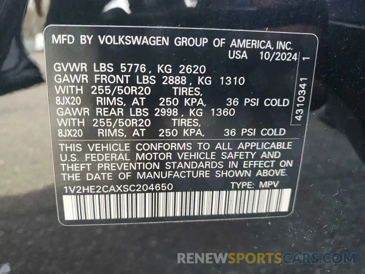 14 fotografías del automóvil dañado 1V2HE2CAXSC204650 VOLKSWAGEN ATLAS 2025