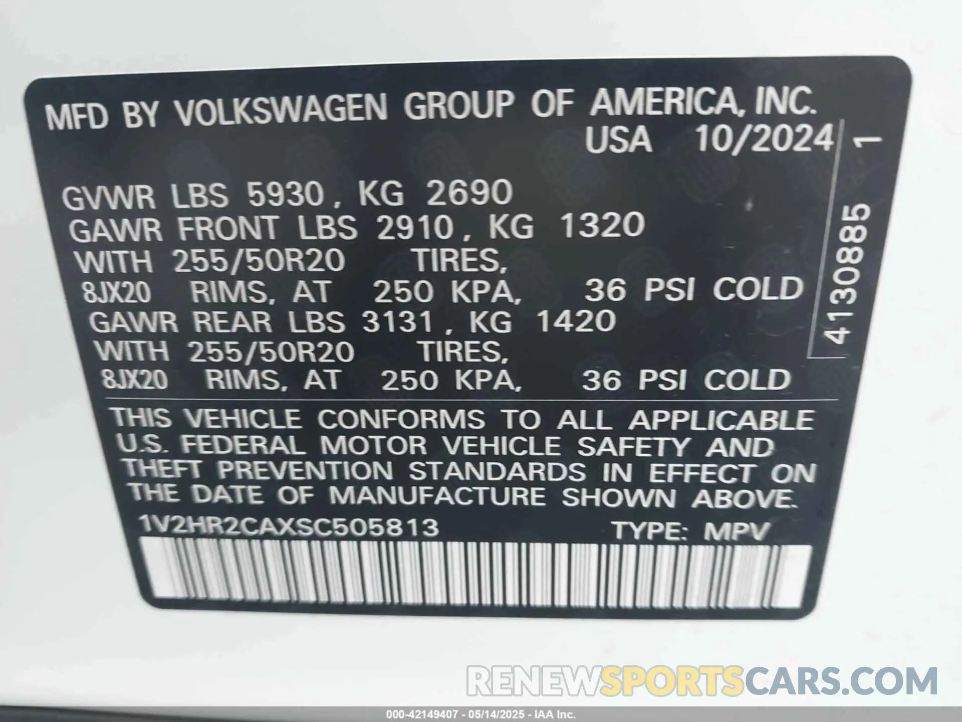 9 fotografías del automóvil dañado 1V2HR2CAXSC505813 VOLKSWAGEN ATLAS 2025