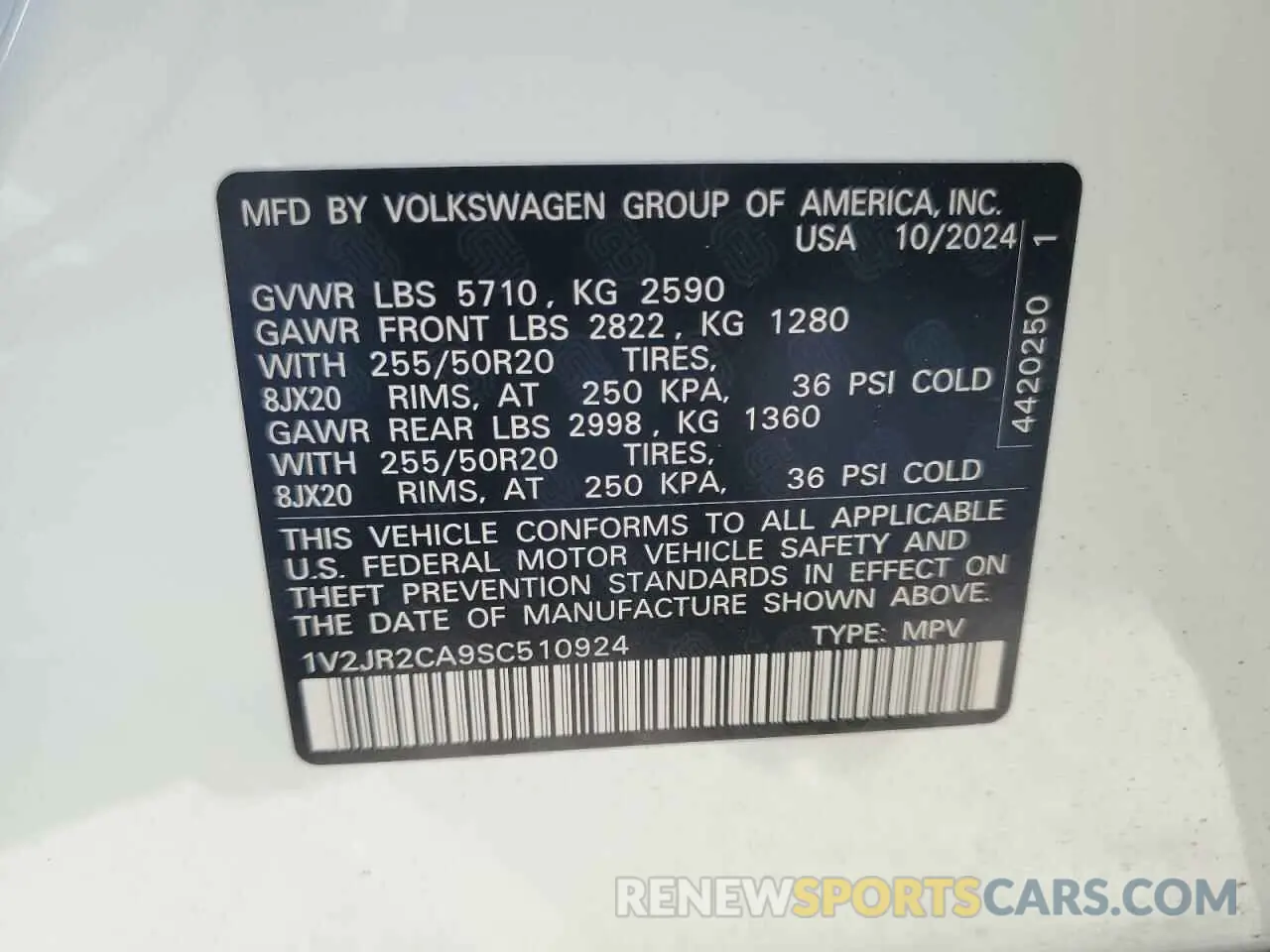 14 fotografías del automóvil dañado 1V2JR2CA9SC510924 VOLKSWAGEN ATLAS 2025