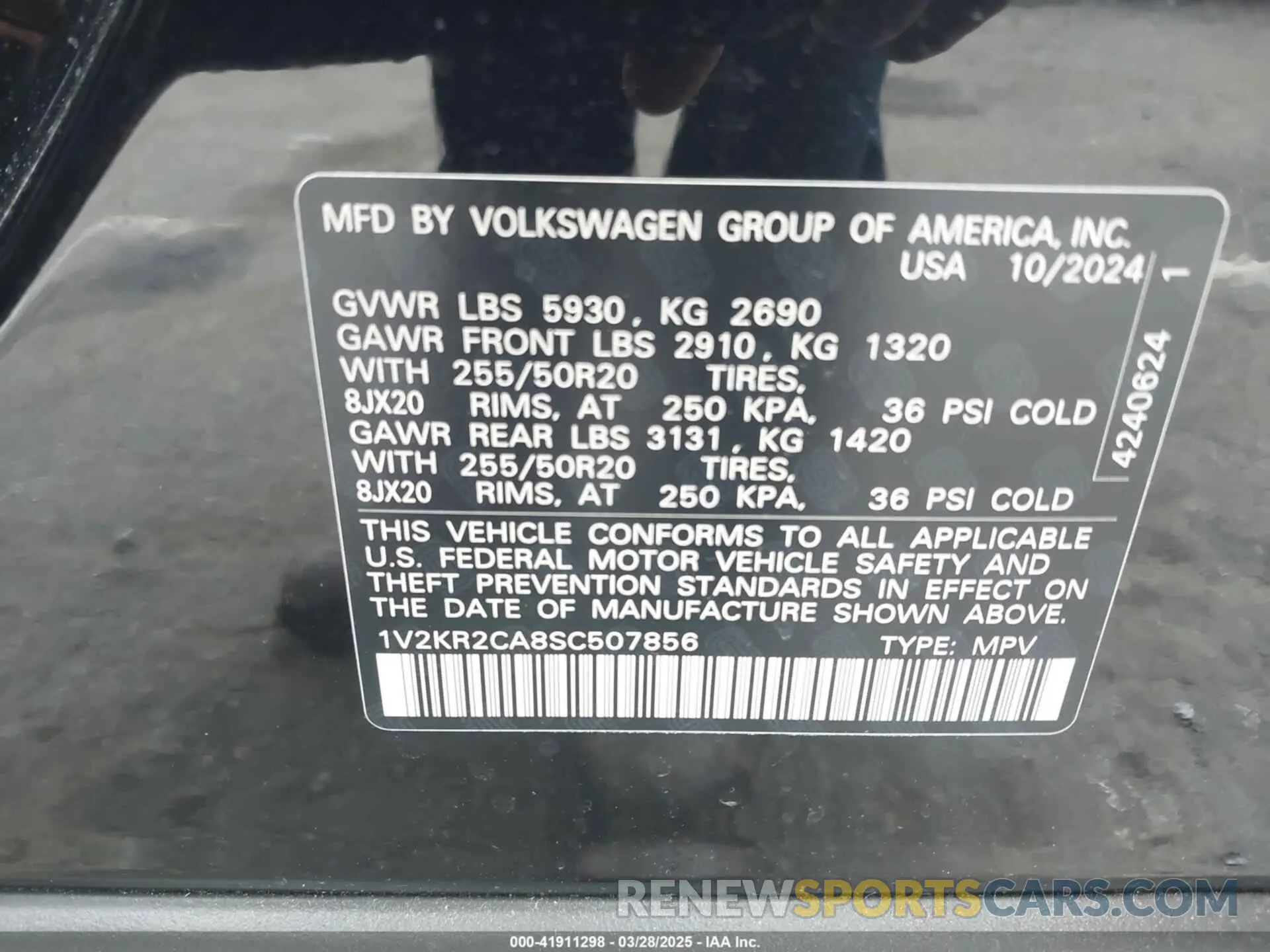 9 fotografías del automóvil dañado 1V2KR2CA8SC507856 VOLKSWAGEN ATLAS 2025