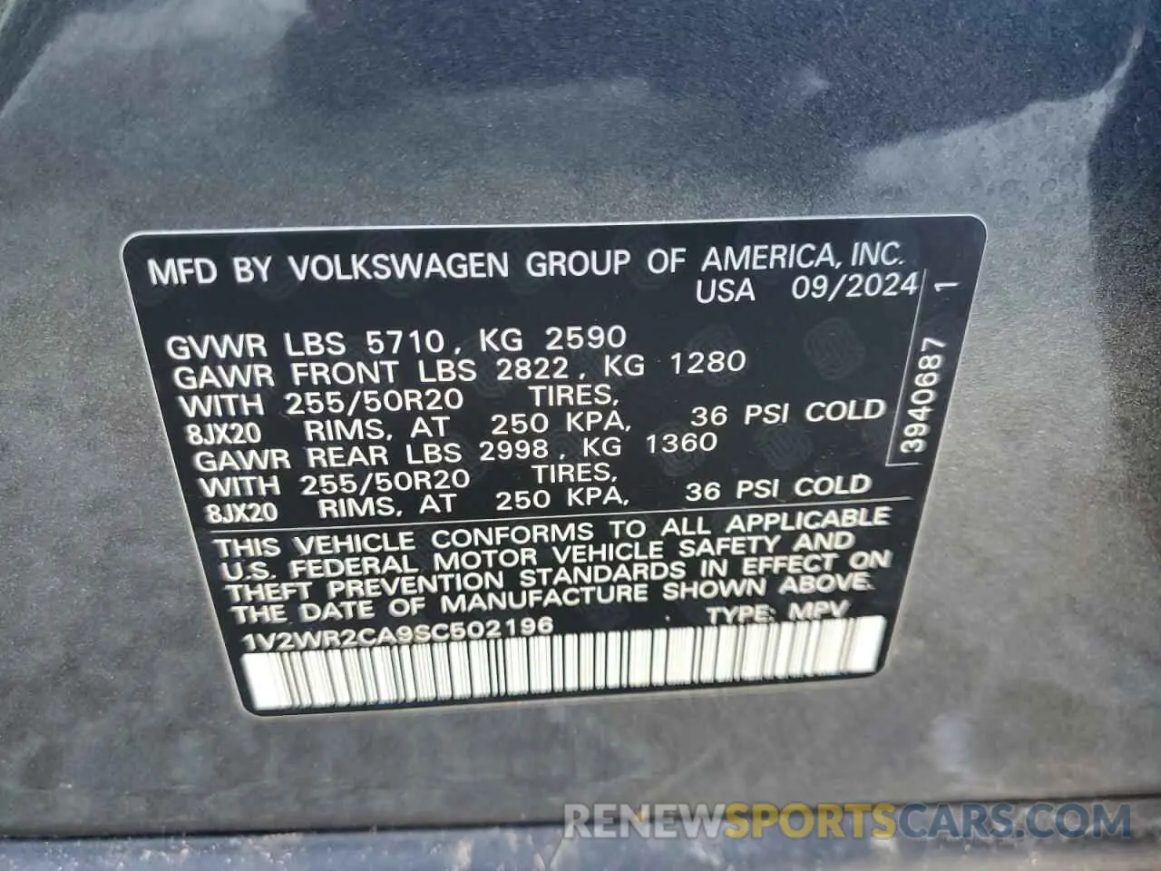 13 fotografías del automóvil dañado 1V2WR2CA9SC502196 VOLKSWAGEN ATLAS 2025