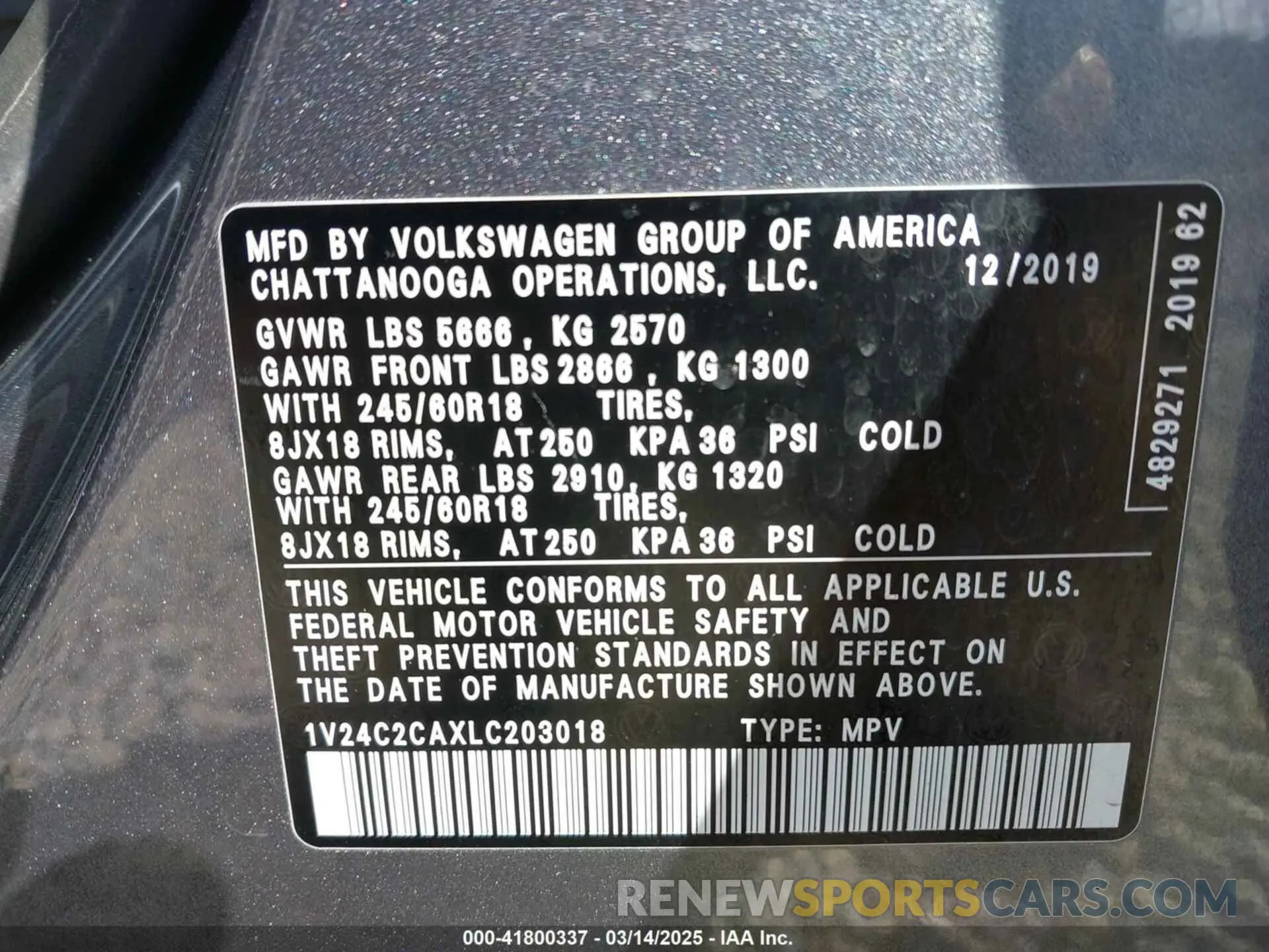 9 fotografías del automóvil dañado 1V24C2CAXLC203018 VOLKSWAGEN ATLAS CROSS SPORT 2020