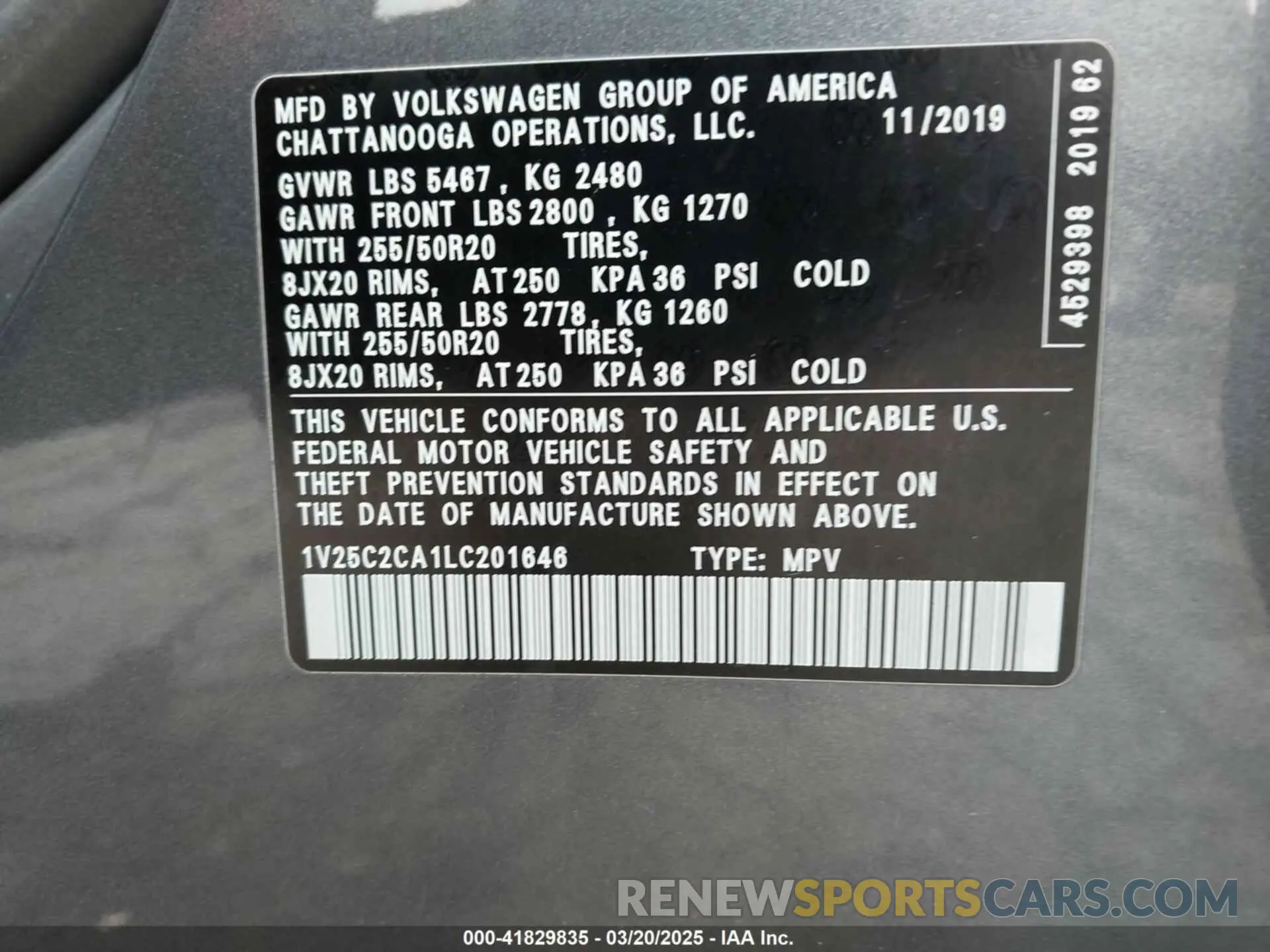 9 fotografías del automóvil dañado 1V25C2CA1LC201646 VOLKSWAGEN ATLAS CROSS SPORT 2020
