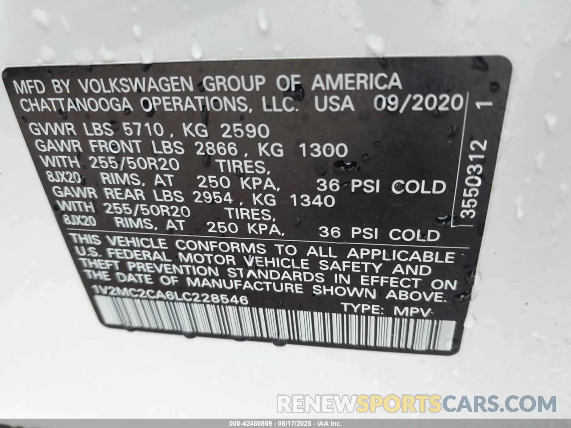 9 fotografías del automóvil dañado 1V2MC2CA6LC228546 VOLKSWAGEN ATLAS CROSS SPORT 2020