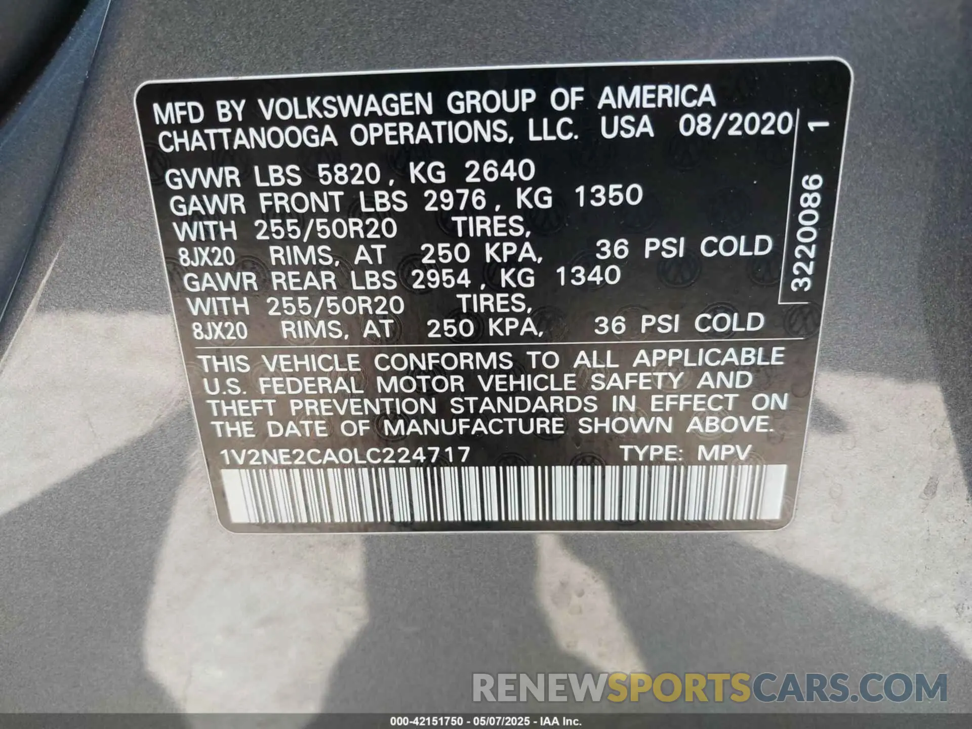 9 fotografías del automóvil dañado 1V2NE2CA0LC224717 VOLKSWAGEN ATLAS CROSS SPORT 2020