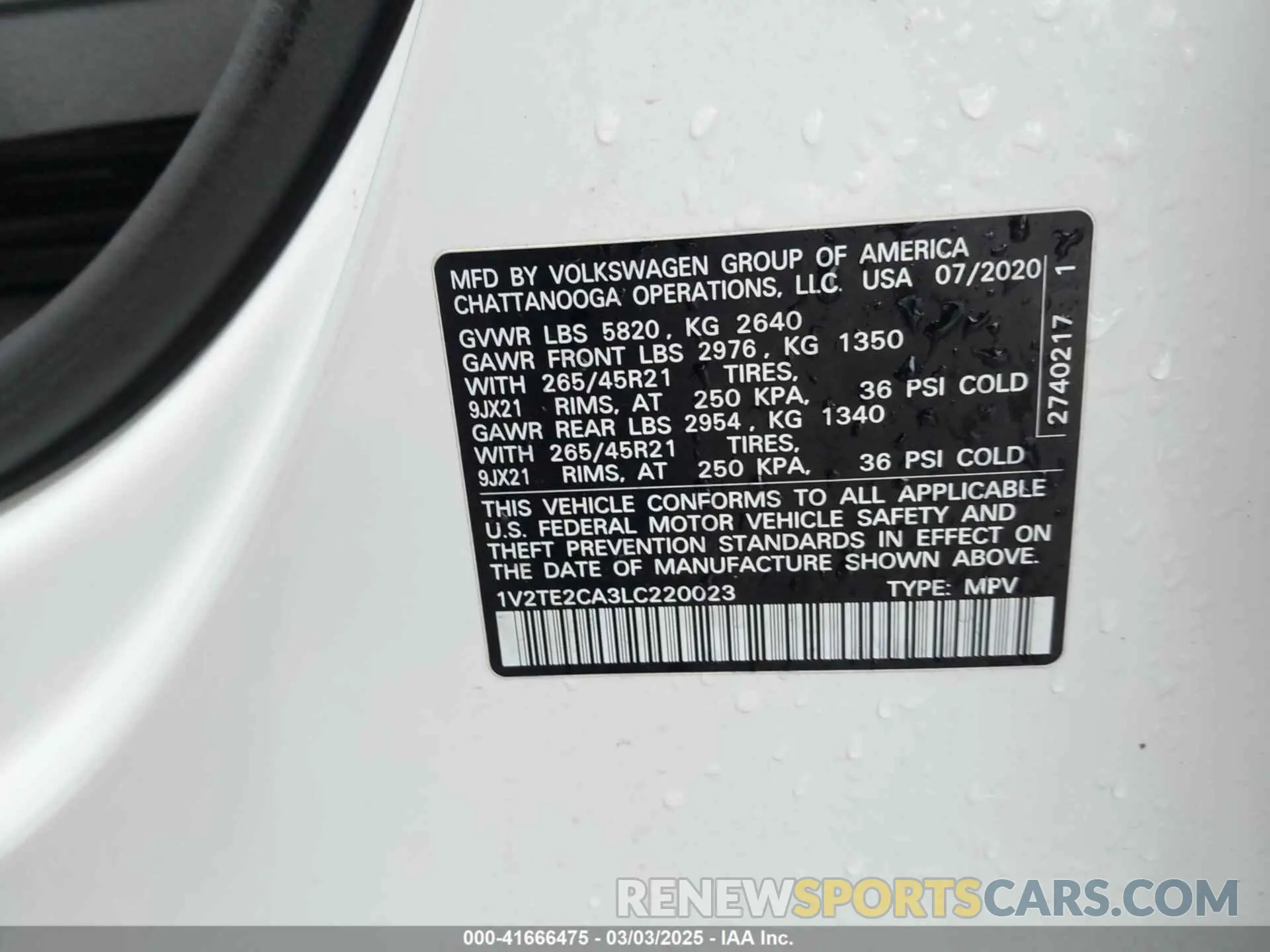 9 fotografías del automóvil dañado 1V2TE2CA3LC220023 VOLKSWAGEN ATLAS CROSS SPORT 2020
