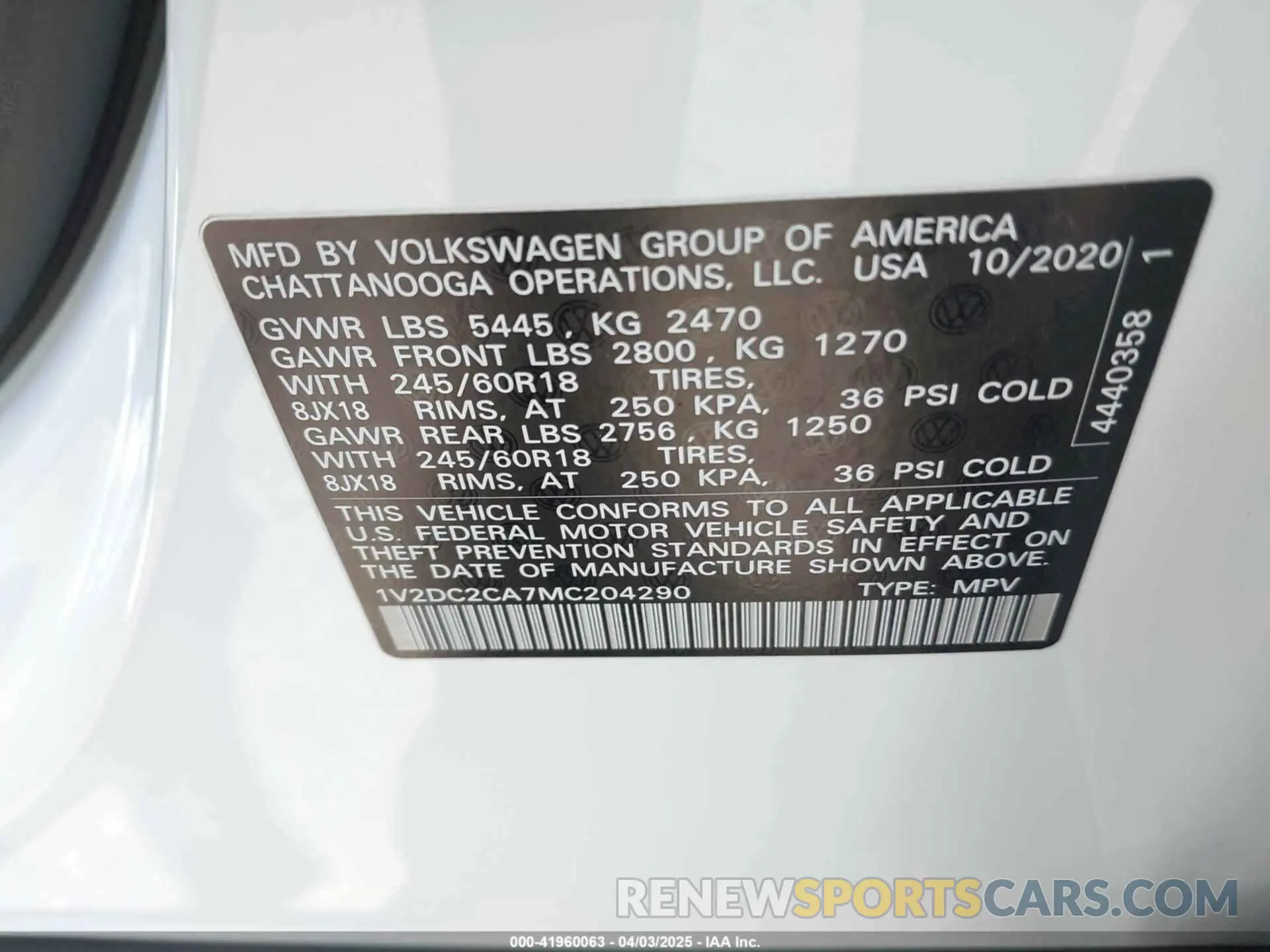 9 fotografías del automóvil dañado 1V2DC2CA7MC204290 VOLKSWAGEN ATLAS CROSS SPORT 2021