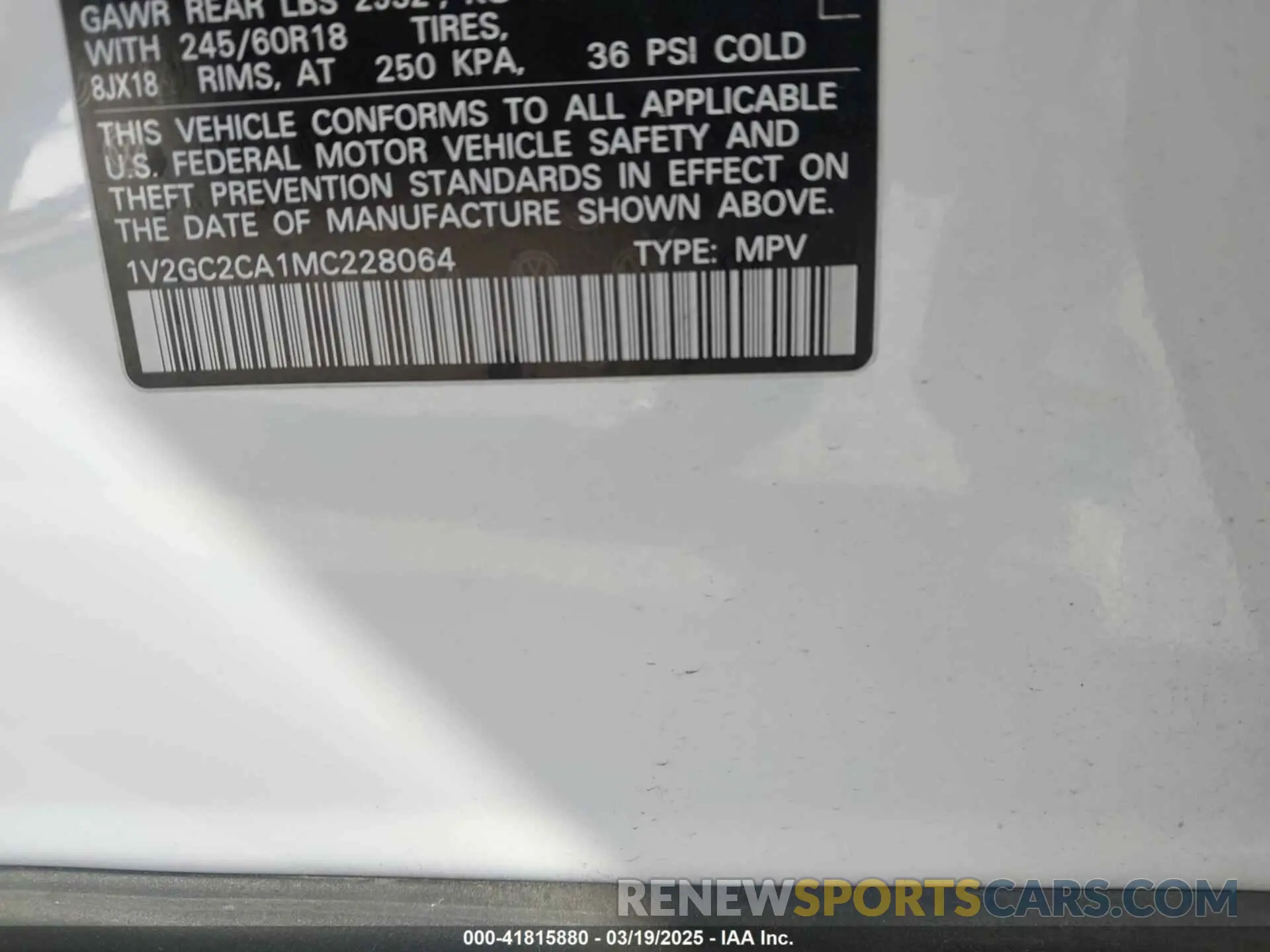 9 fotografías del automóvil dañado 1V2GC2CA1MC228064 VOLKSWAGEN ATLAS CROSS SPORT 2021