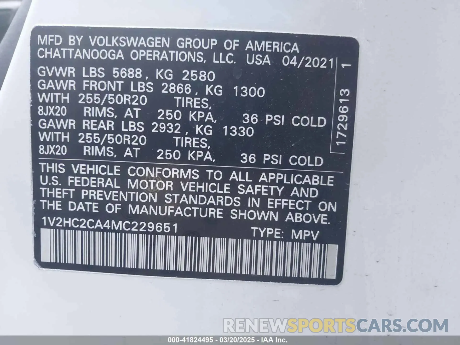 9 fotografías del automóvil dañado 1V2HC2CA4MC229651 VOLKSWAGEN ATLAS CROSS SPORT 2021