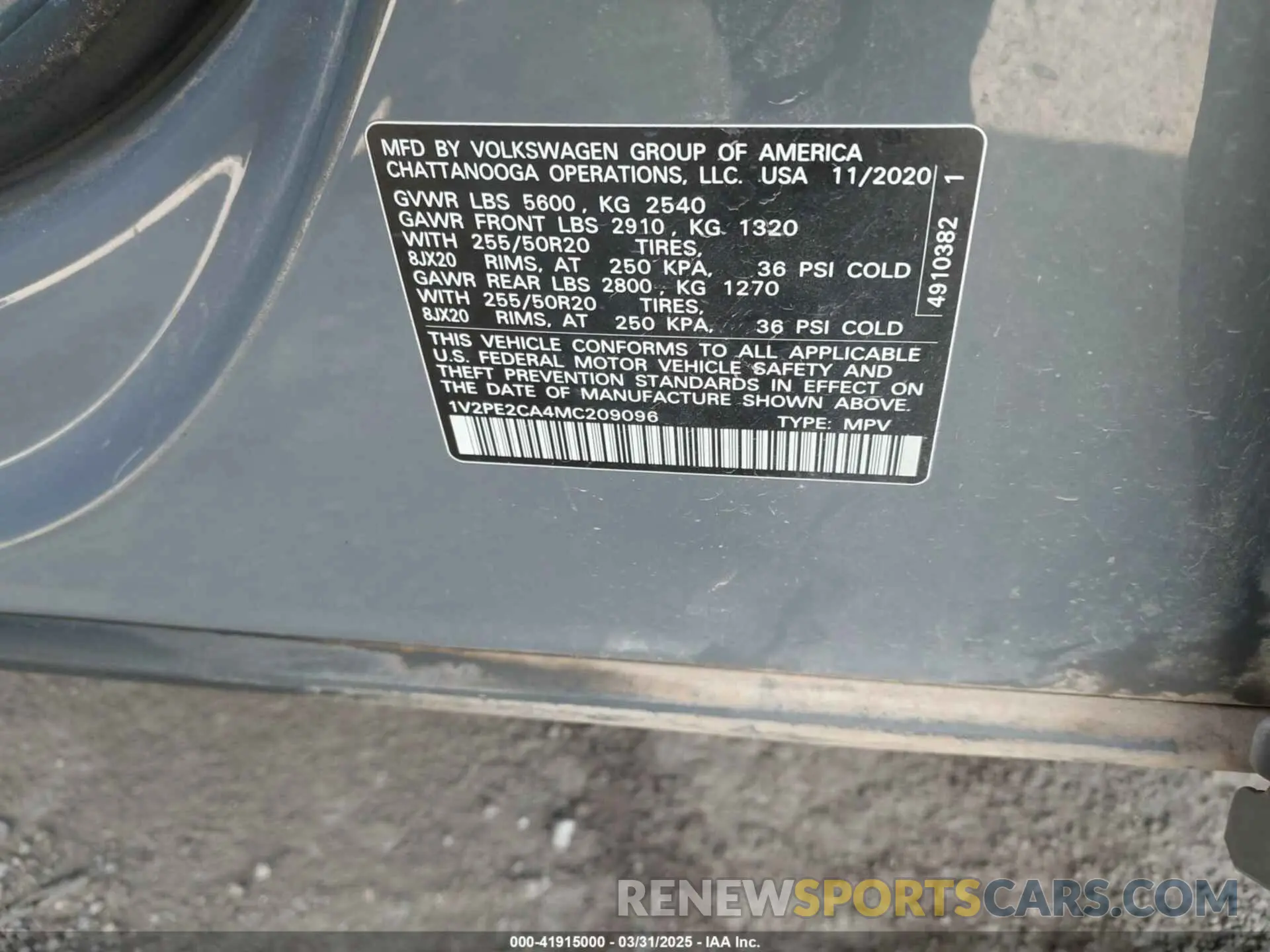 9 fotografías del automóvil dañado 1V2PE2CA4MC209096 VOLKSWAGEN ATLAS CROSS SPORT 2021