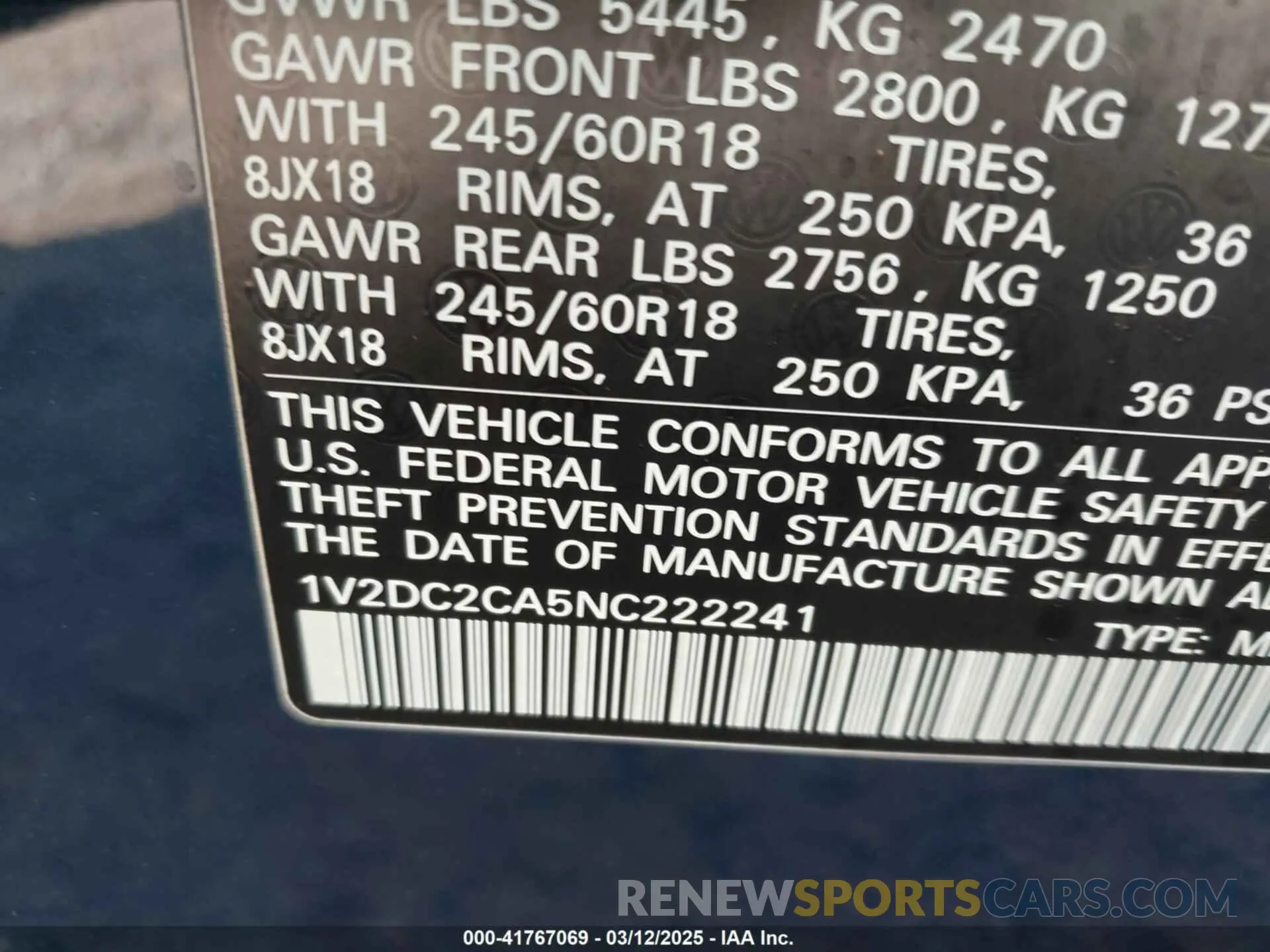 9 fotografías del automóvil dañado 1V2DC2CA5NC222241 VOLKSWAGEN ATLAS CROSS SPORT 2022