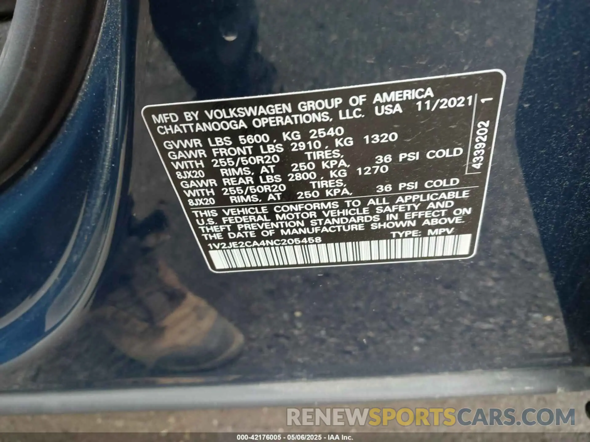 9 fotografías del automóvil dañado 1V2JE2CA4NC205458 VOLKSWAGEN ATLAS CROSS SPORT 2022
