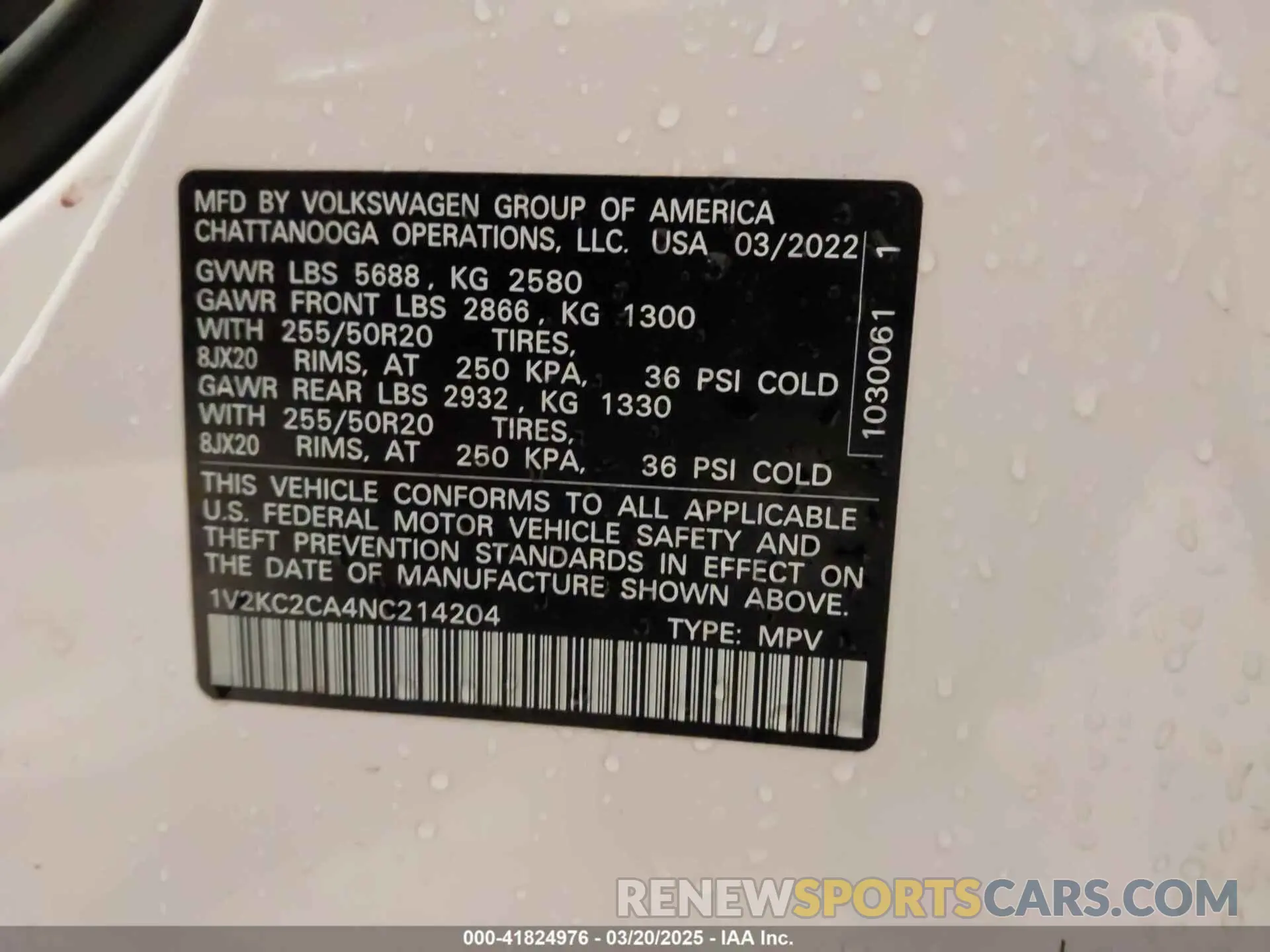 9 fotografías del automóvil dañado 1V2KC2CA4NC214204 VOLKSWAGEN ATLAS CROSS SPORT 2022