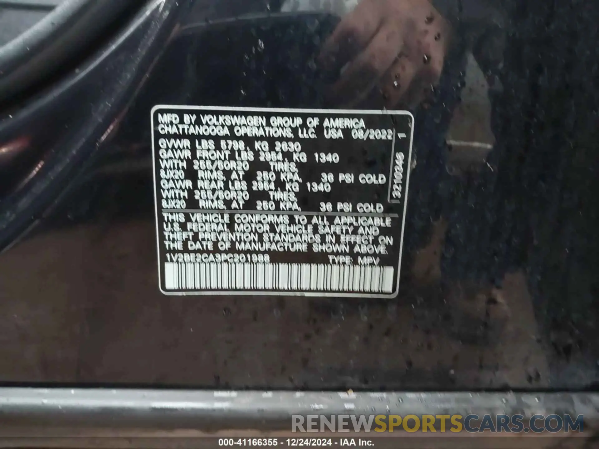 9 fotografías del automóvil dañado 1V2BE2CA3PC201988 VOLKSWAGEN ATLAS CROSS SPORT 2023