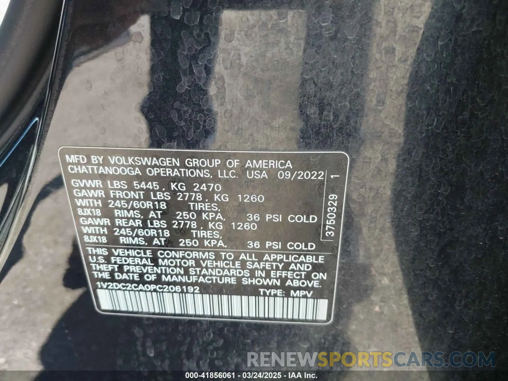 9 fotografías del automóvil dañado 1V2DC2CA0PC206192 VOLKSWAGEN ATLAS CROSS SPORT 2023