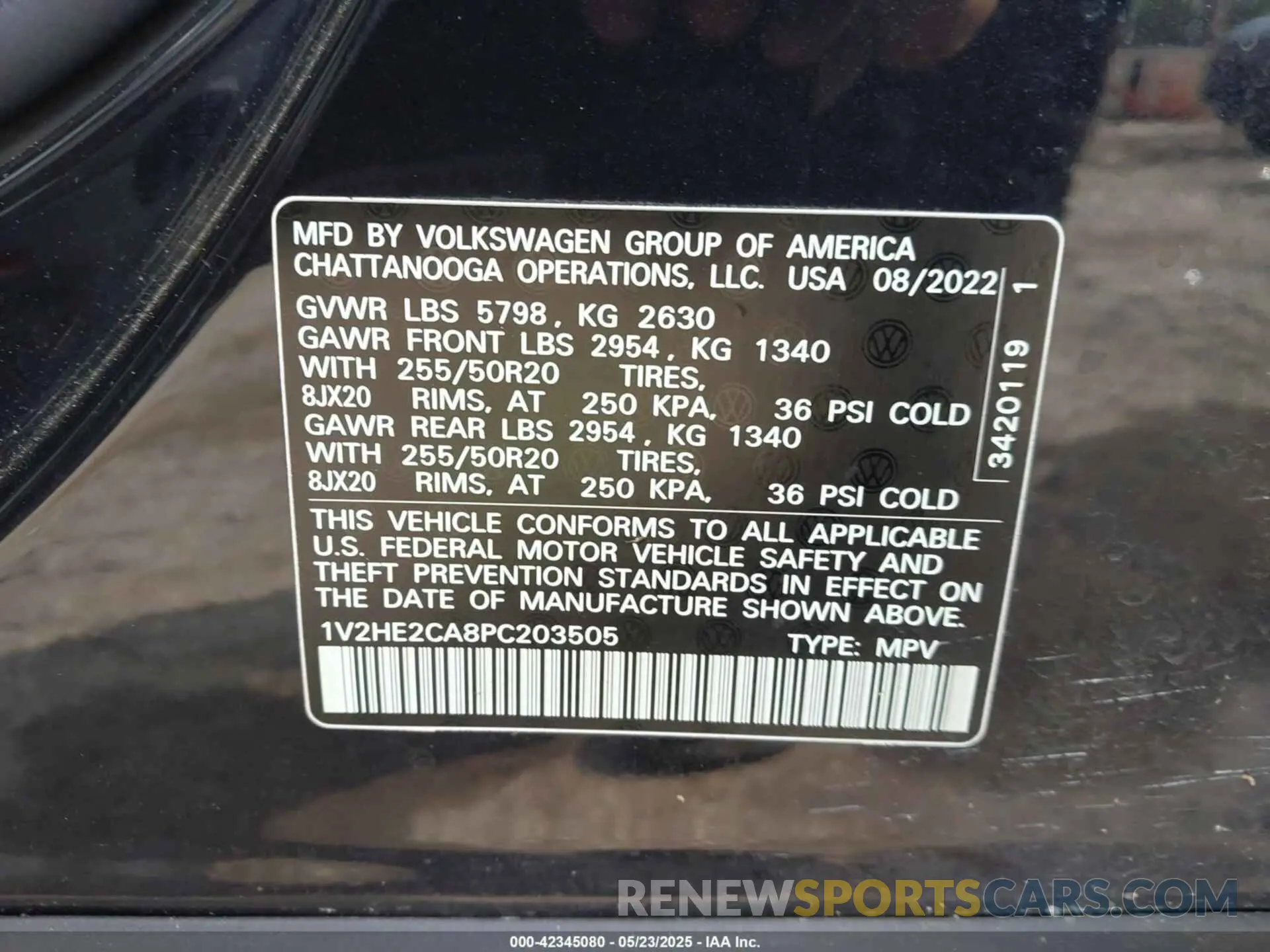 9 fotografías del automóvil dañado 1V2HE2CA8PC203505 VOLKSWAGEN ATLAS CROSS SPORT 2023