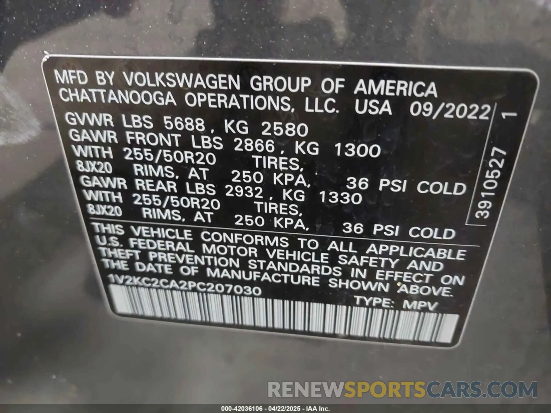 9 fotografías del automóvil dañado 1V2KC2CA2PC207030 VOLKSWAGEN ATLAS CROSS SPORT 2023