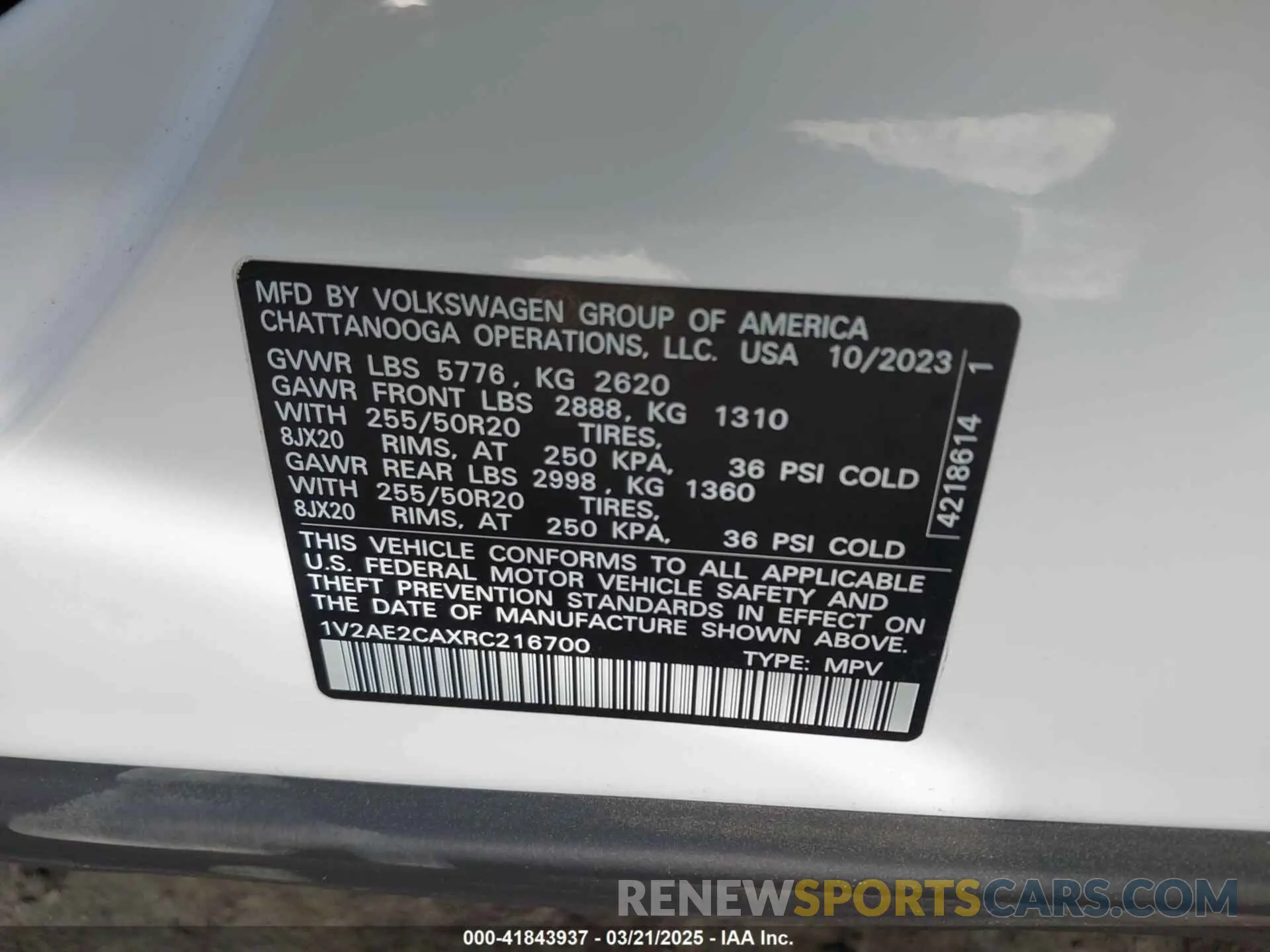 9 fotografías del automóvil dañado 1V2AE2CAXRC216700 VOLKSWAGEN ATLAS CROSS SPORT 2024