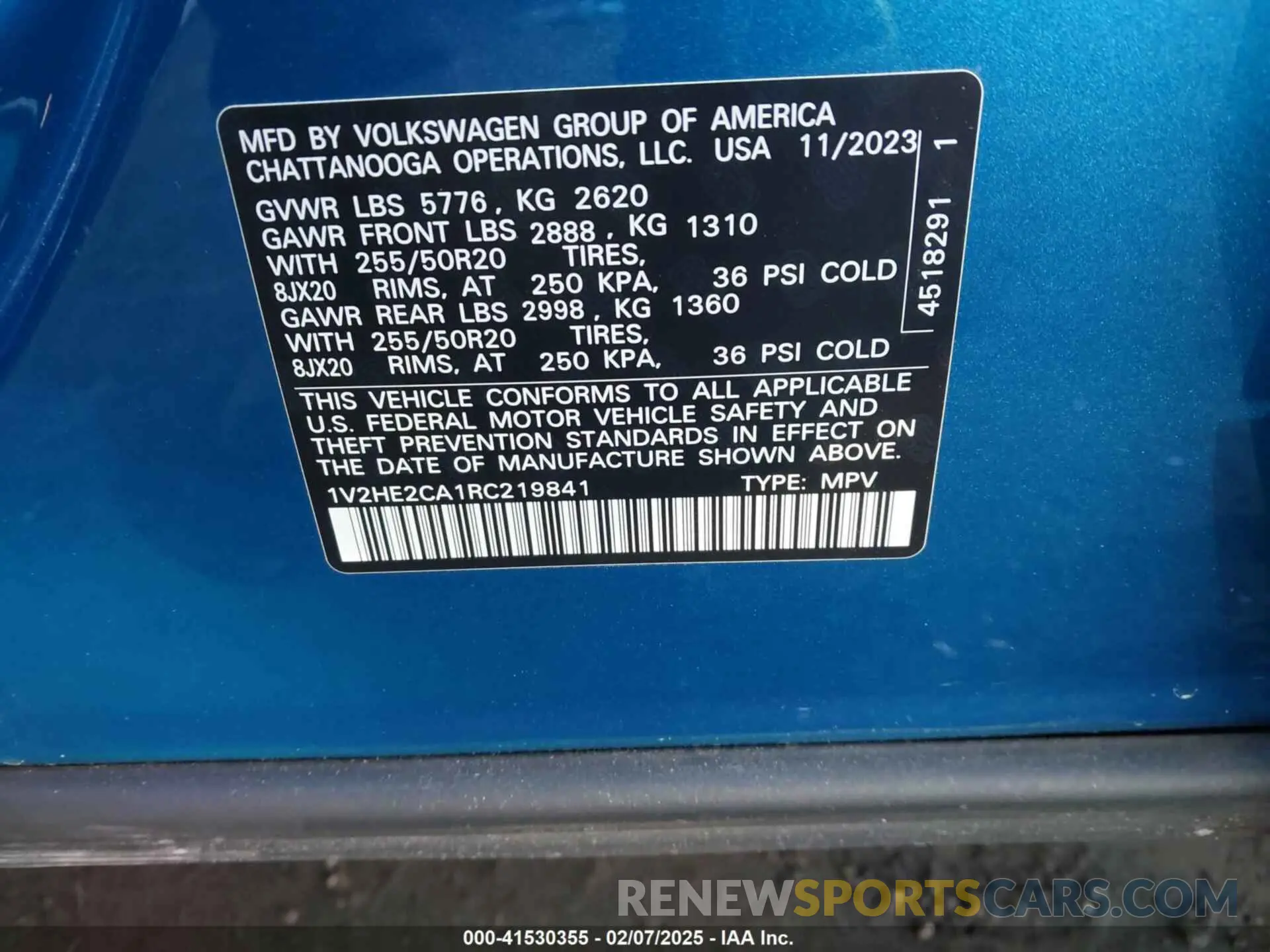 9 fotografías del automóvil dañado 1V2HE2CA1RC219841 VOLKSWAGEN ATLAS CROSS SPORT 2024