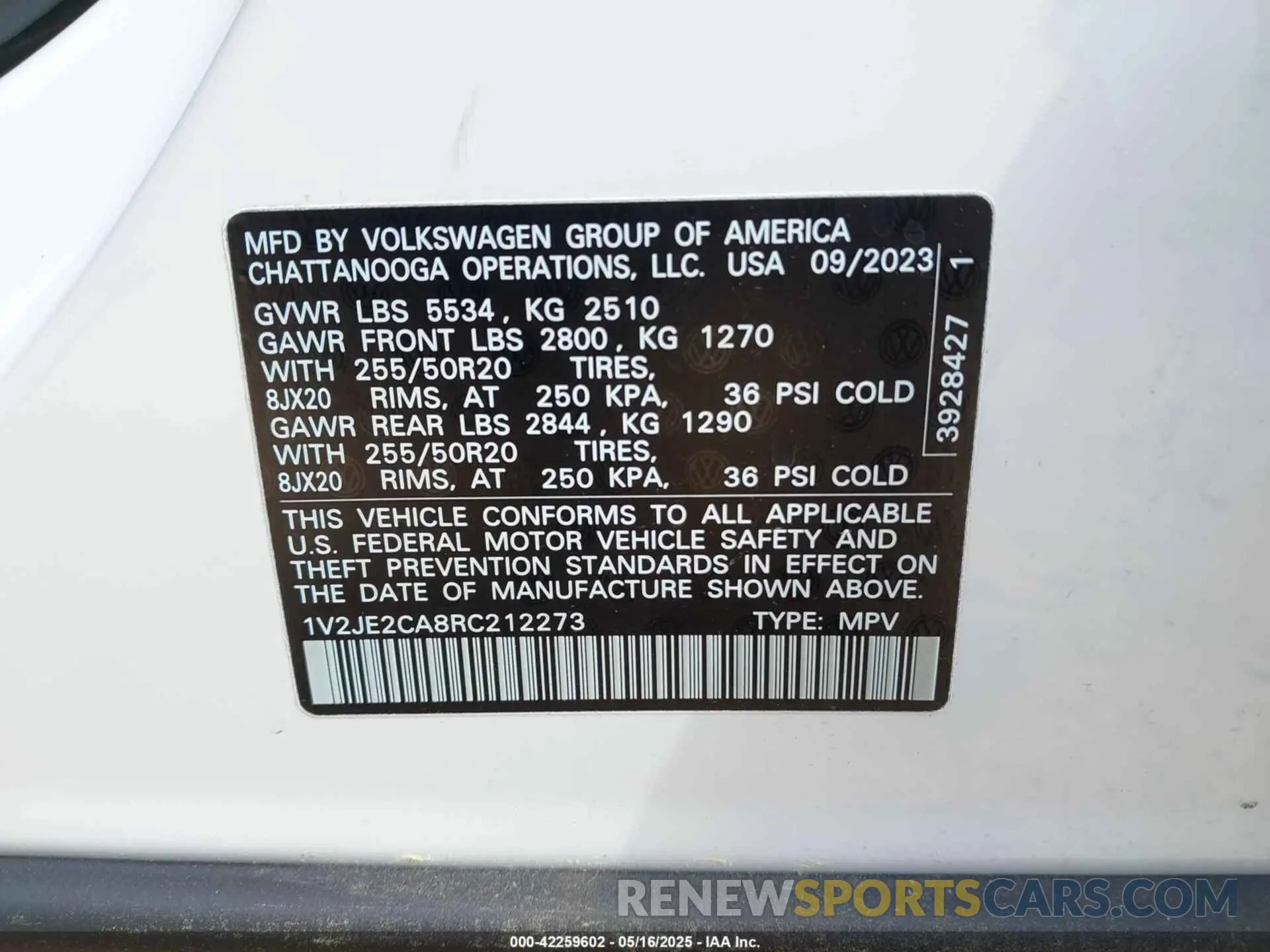 9 fotografías del automóvil dañado 1V2JE2CA8RC212273 VOLKSWAGEN ATLAS CROSS SPORT 2024