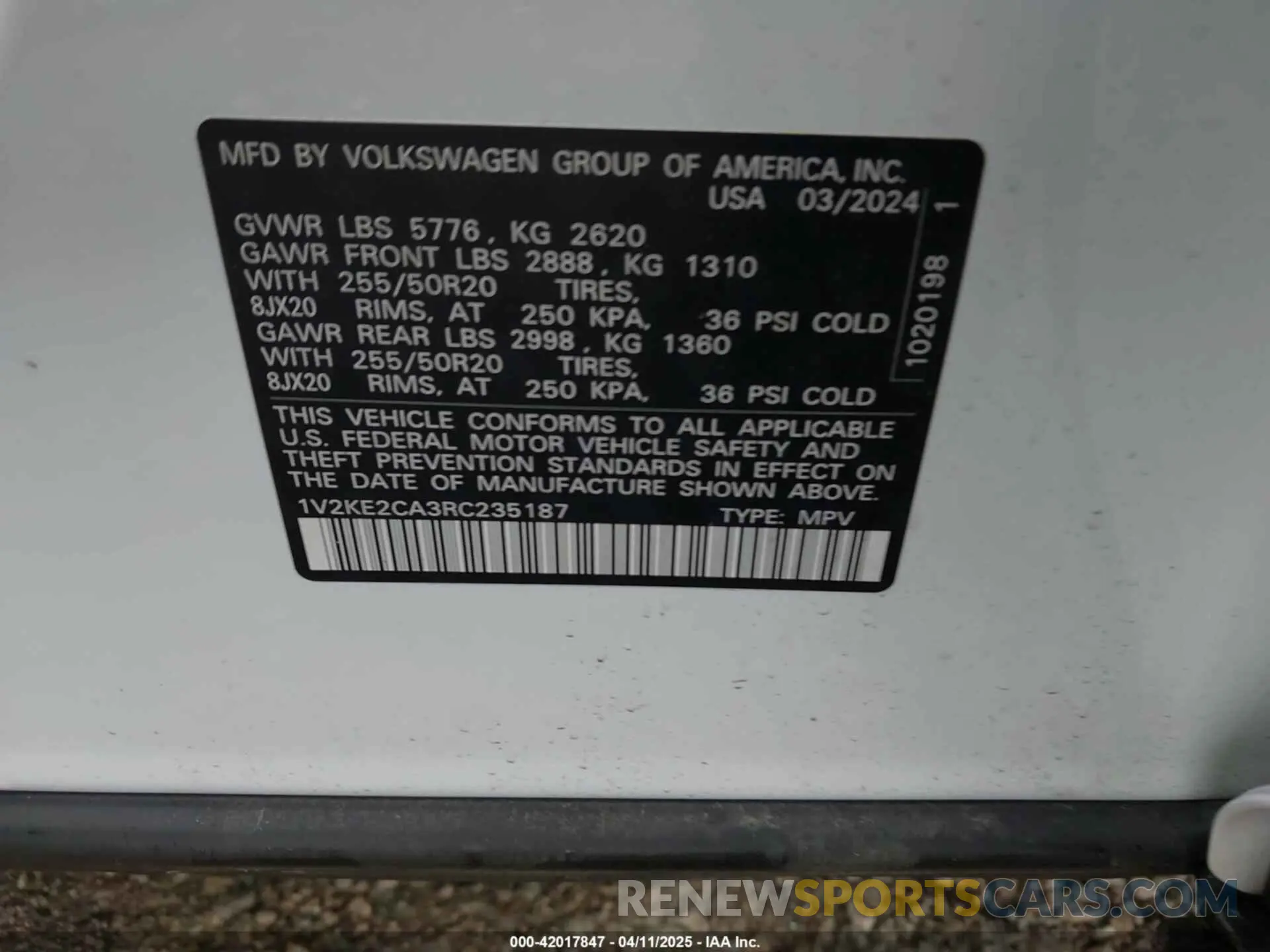 9 fotografías del automóvil dañado 1V2KE2CA3RC235187 VOLKSWAGEN ATLAS CROSS SPORT 2024