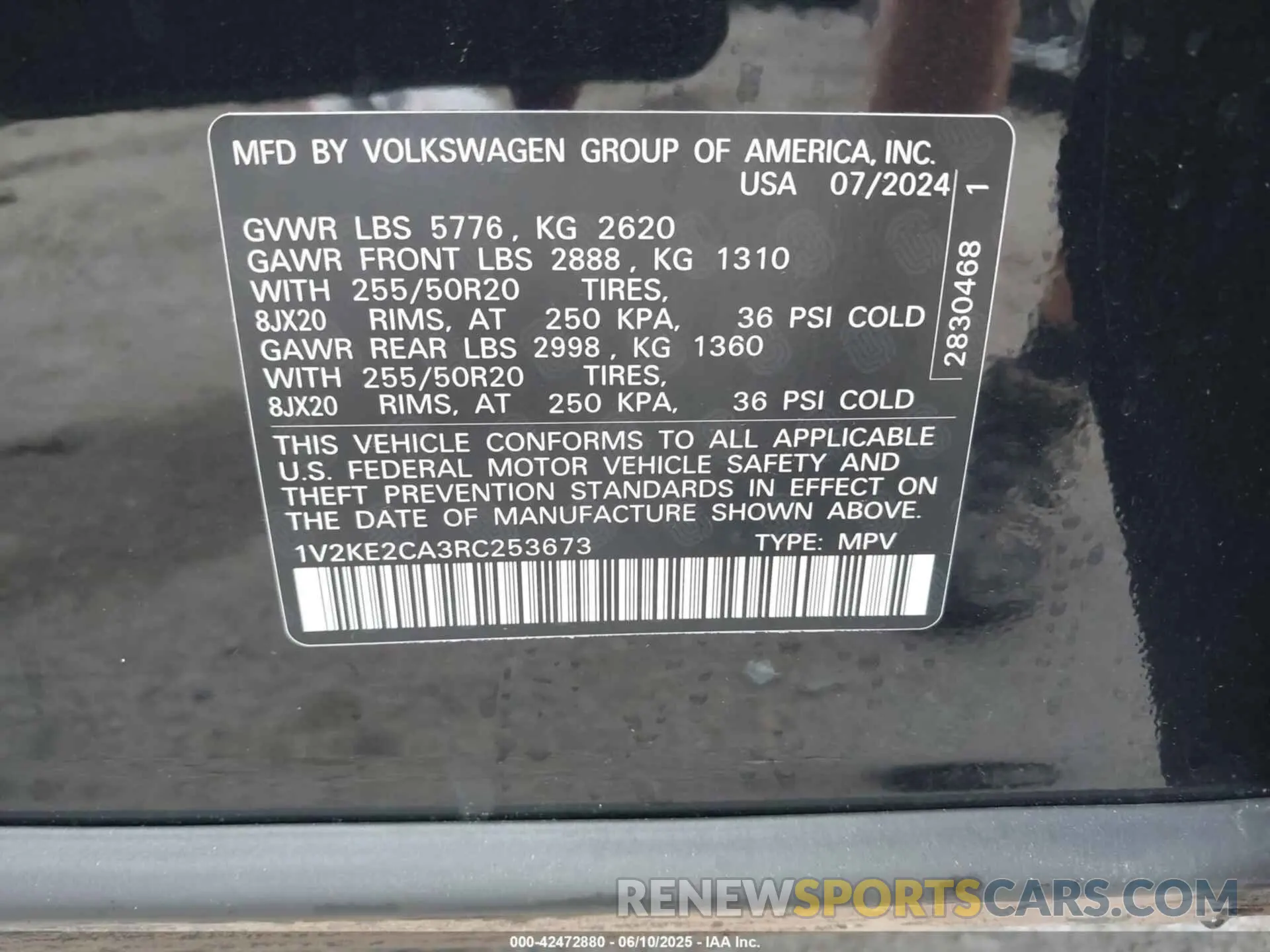9 fotografías del automóvil dañado 1V2KE2CA3RC253673 VOLKSWAGEN ATLAS CROSS SPORT 2024