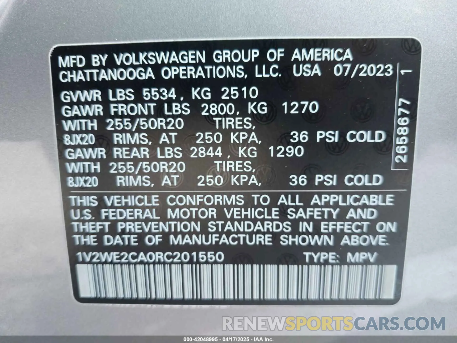 9 fotografías del automóvil dañado 1V2WE2CA0RC201550 VOLKSWAGEN ATLAS CROSS SPORT 2024