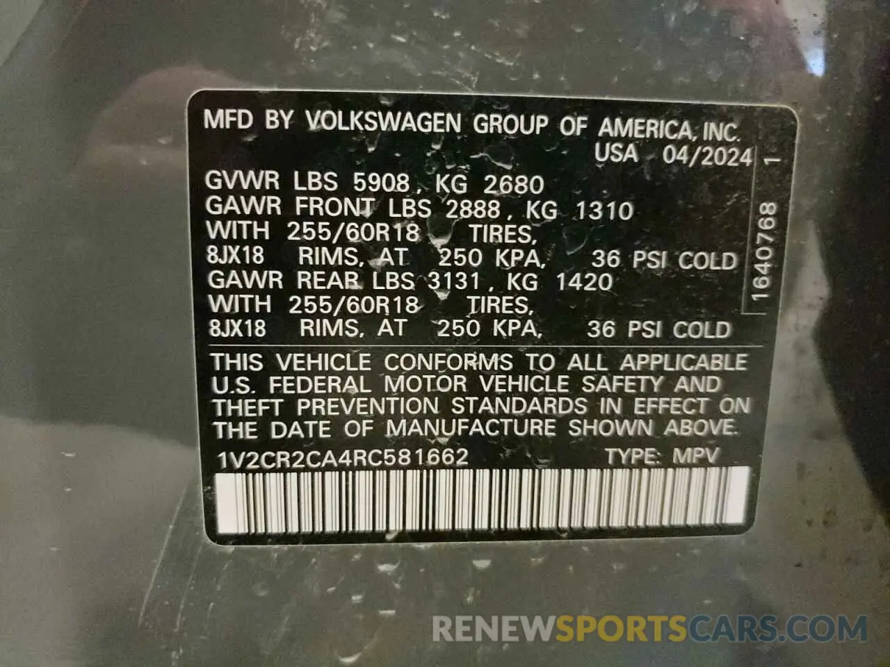13 fotografías del automóvil dañado 1V2CR2CA4RC581662 VOLKSWAGEN ATLAS PEAK 2024