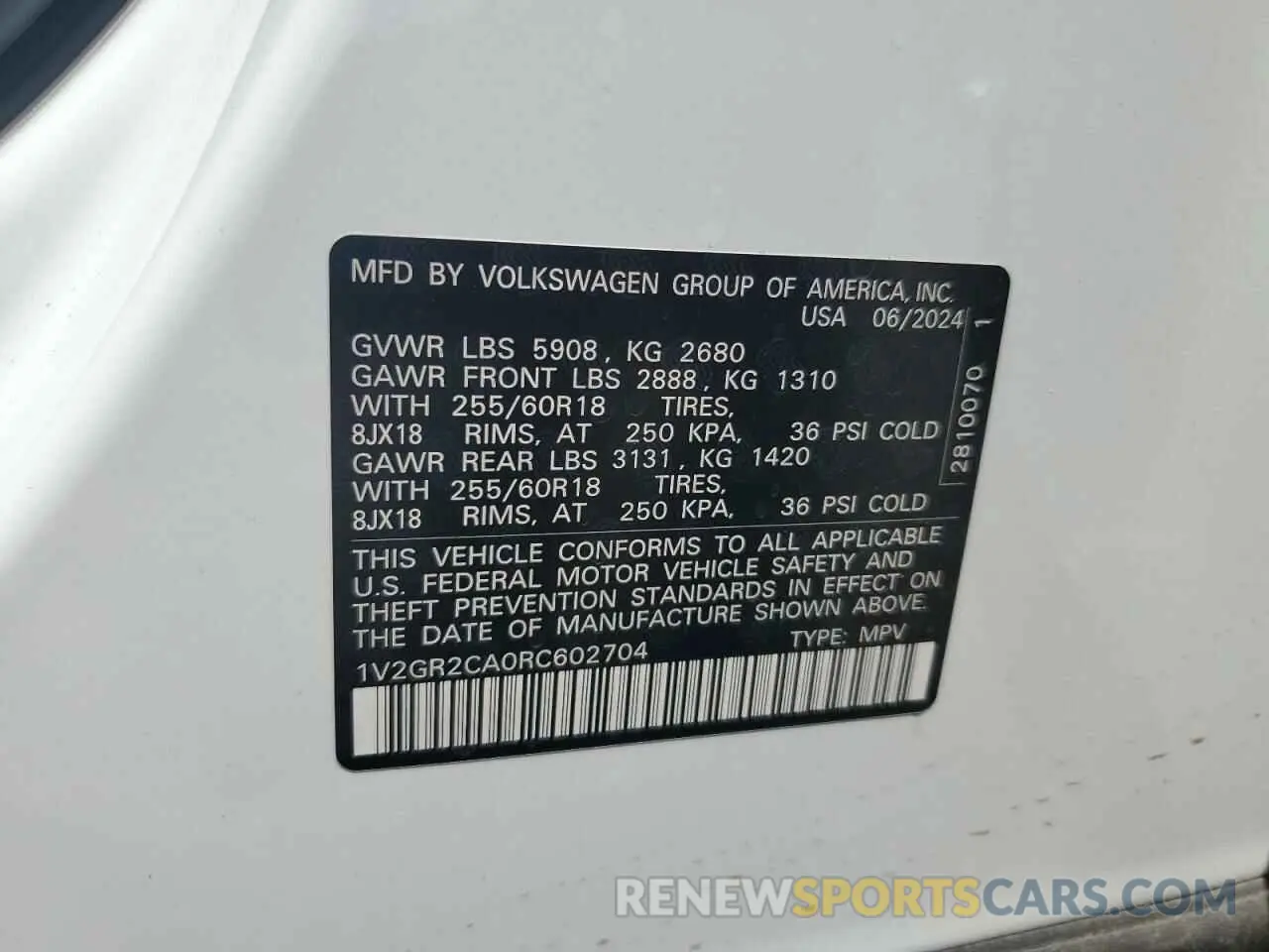 13 fotografías del automóvil dañado 1V2GR2CA0RC602704 VOLKSWAGEN ATLAS PEAK 2024