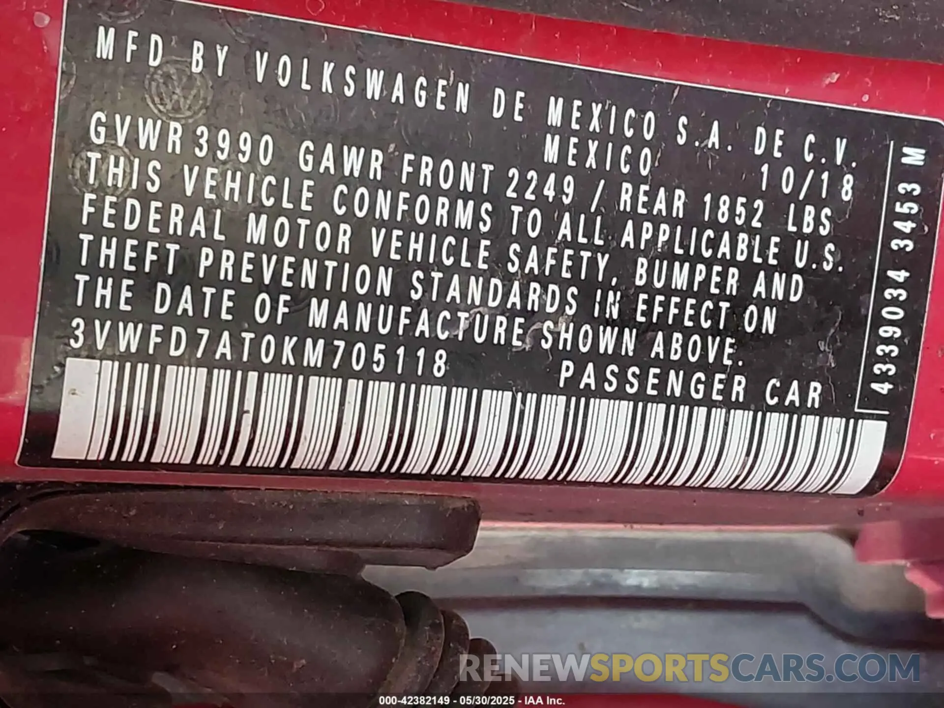 9 fotografías del automóvil dañado 3VWFD7AT0KM705118 VOLKSWAGEN BEETLE 2019