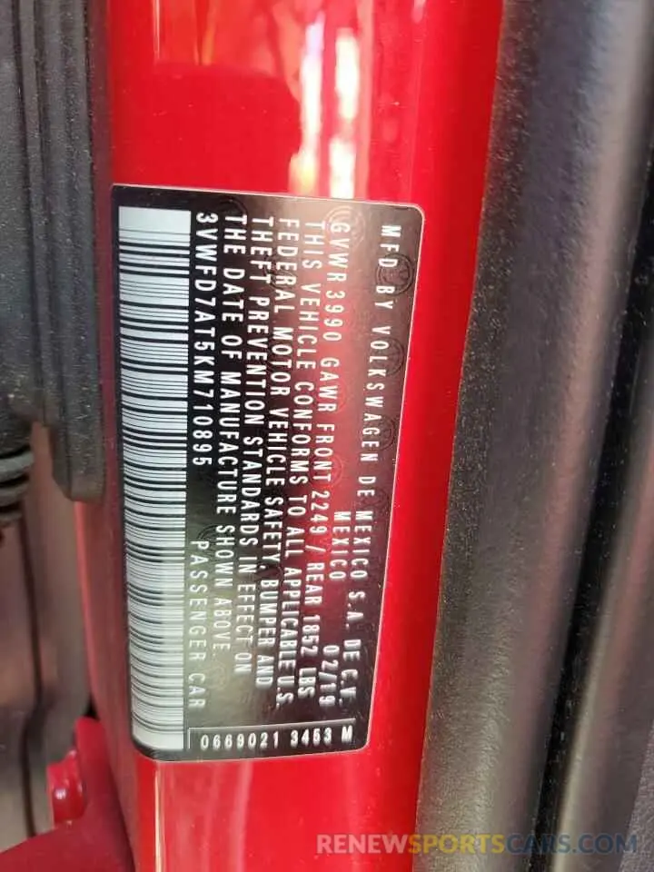 12 fotografías del automóvil dañado 3VWFD7AT5KM710895 VOLKSWAGEN BEETLE 2019