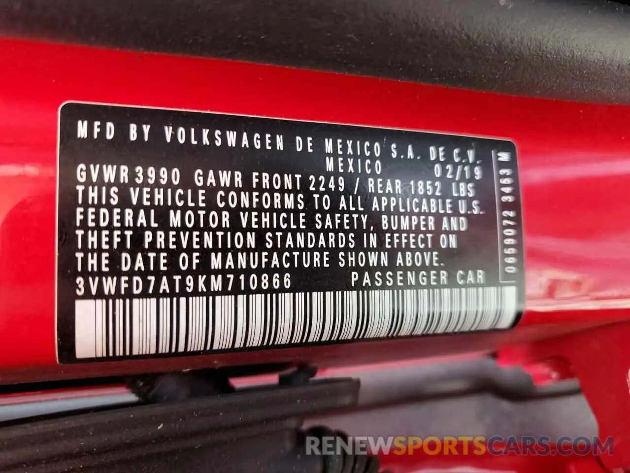 12 fotografías del automóvil dañado 3VWFD7AT9KM710866 VOLKSWAGEN BEETLE 2019