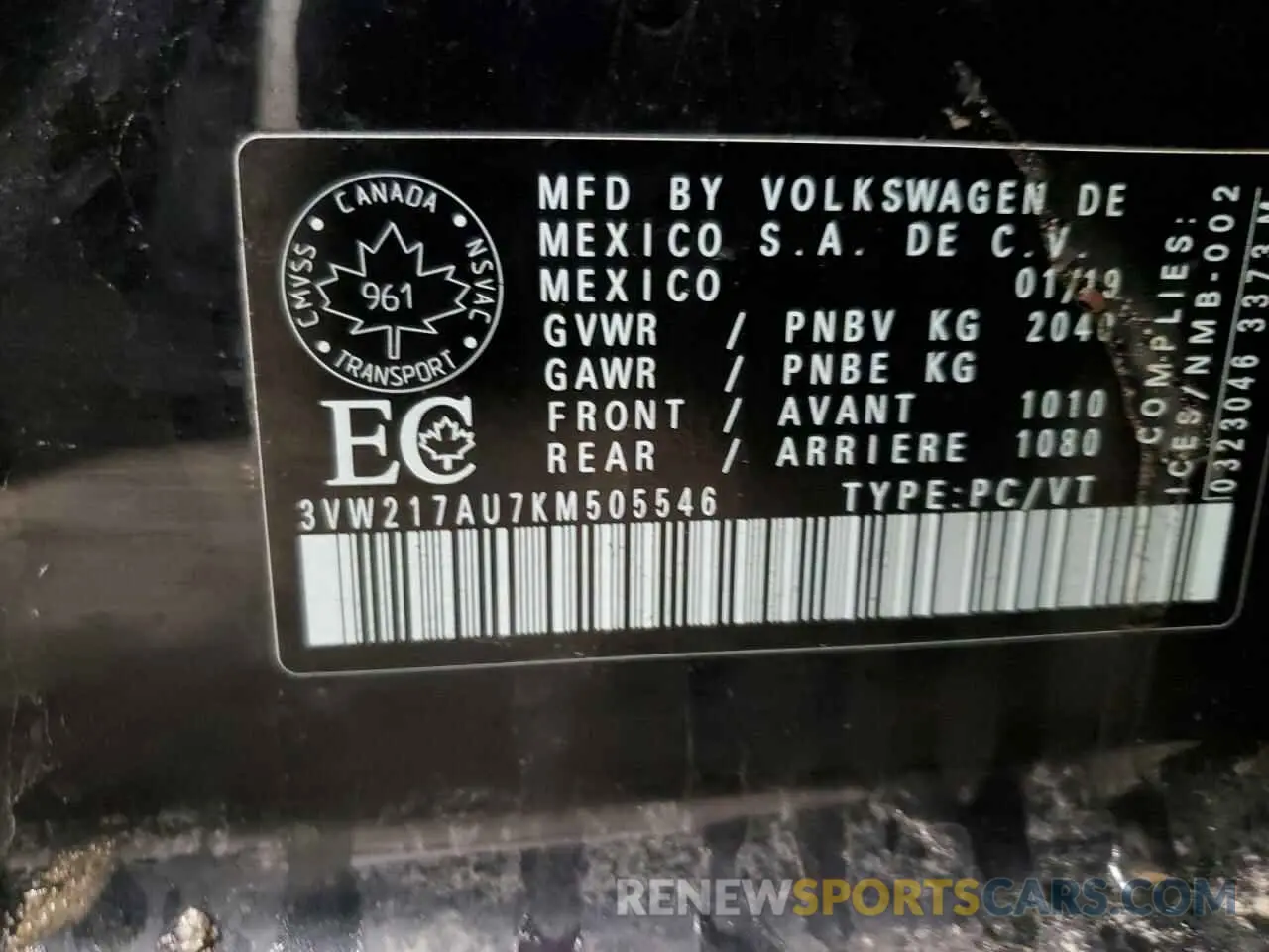 12 fotografías del automóvil dañado 3VW217AU7KM505546 VOLKSWAGEN GOLF 2019