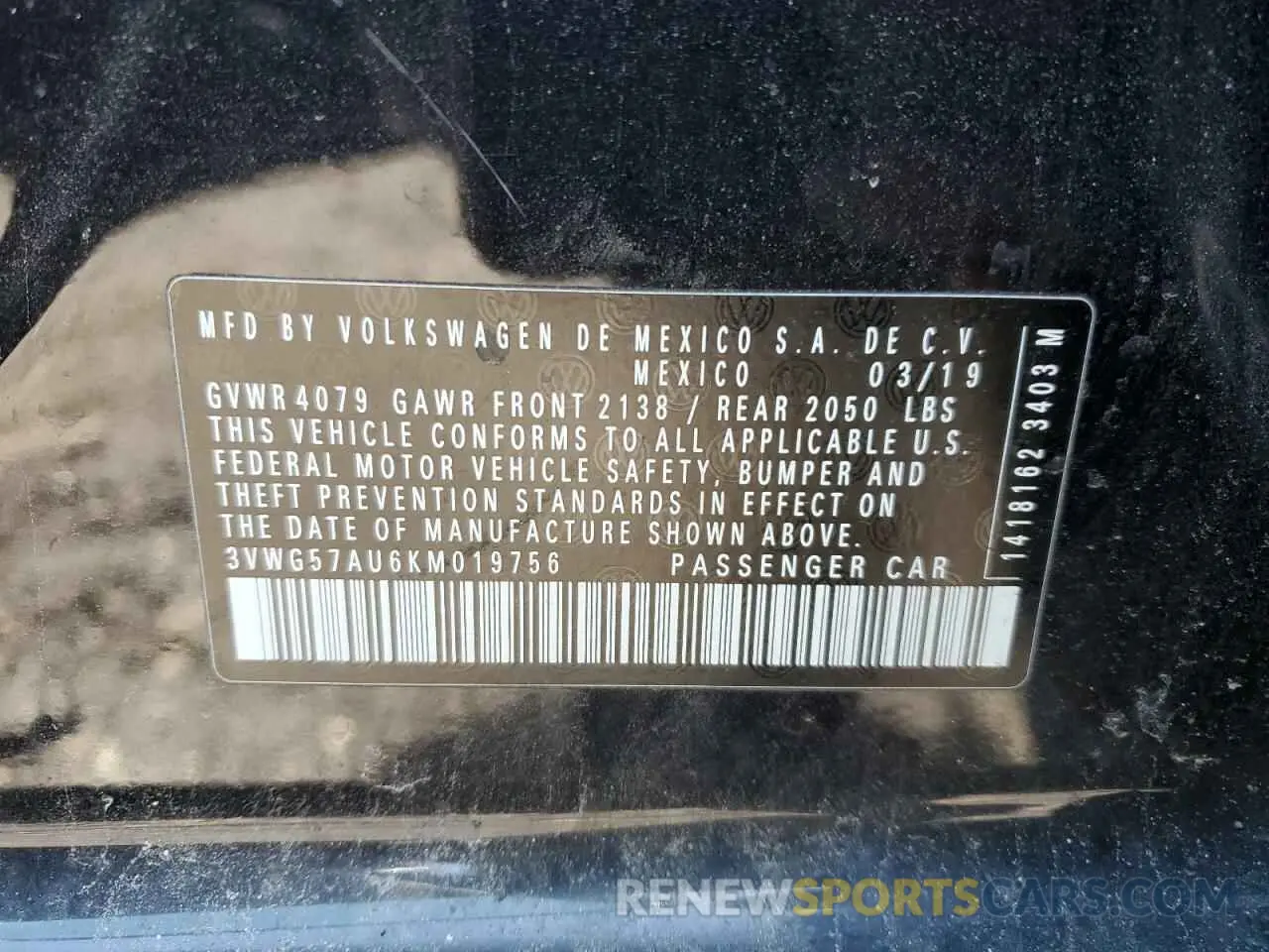 13 fotografías del automóvil dañado 3VWG57AU6KM019756 VOLKSWAGEN GOLF 2019