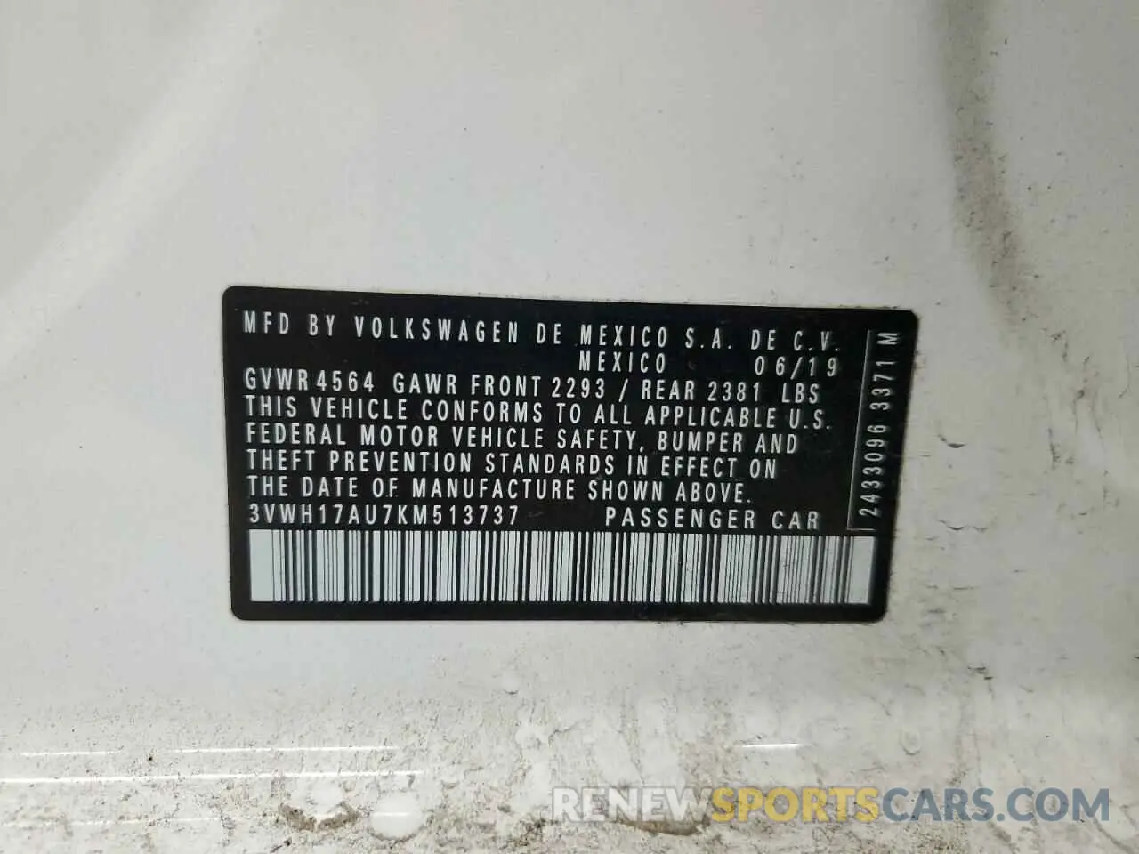 12 fotografías del automóvil dañado 3VWH17AU7KM513737 VOLKSWAGEN GOLF 2019