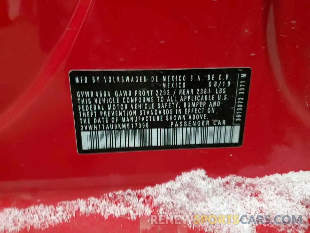 12 fotografías del automóvil dañado 3VWH17AU9KM517398 VOLKSWAGEN GOLF 2019