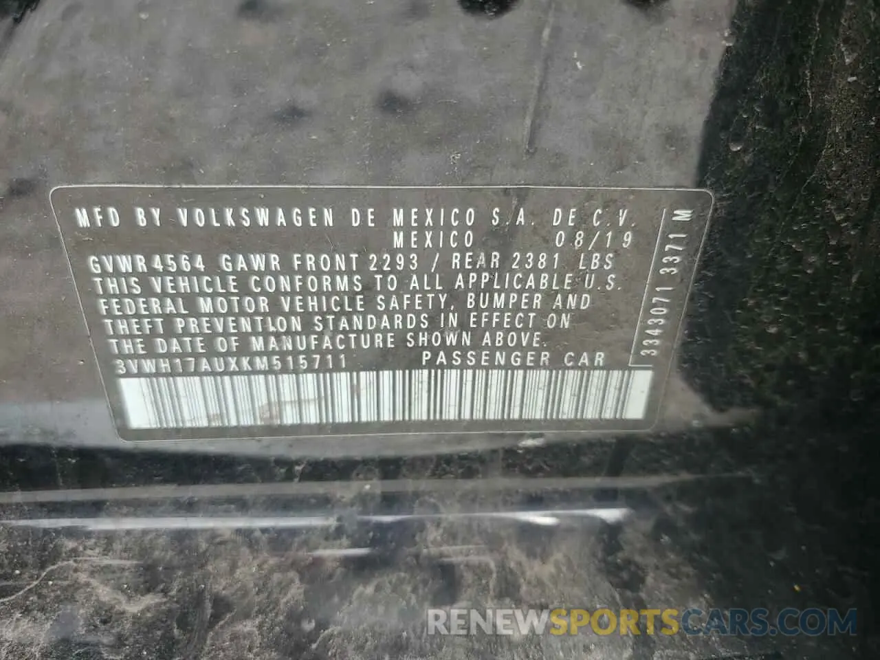 12 fotografías del automóvil dañado 3VWH17AUXKM515711 VOLKSWAGEN GOLF 2019