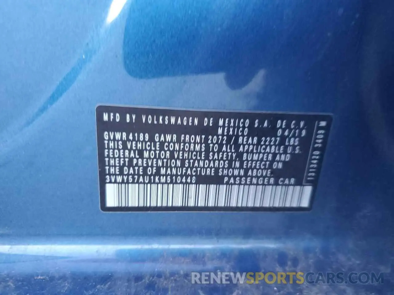 12 fotografías del automóvil dañado 3VWY57AU1KM510448 VOLKSWAGEN GOLF 2019