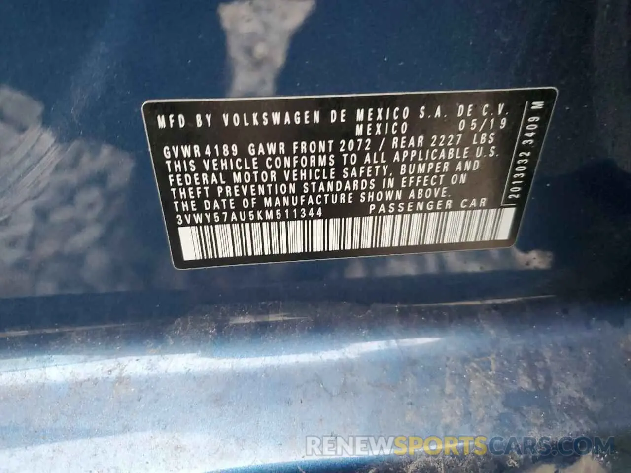13 fotografías del automóvil dañado 3VWY57AU5KM511344 VOLKSWAGEN GOLF 2019