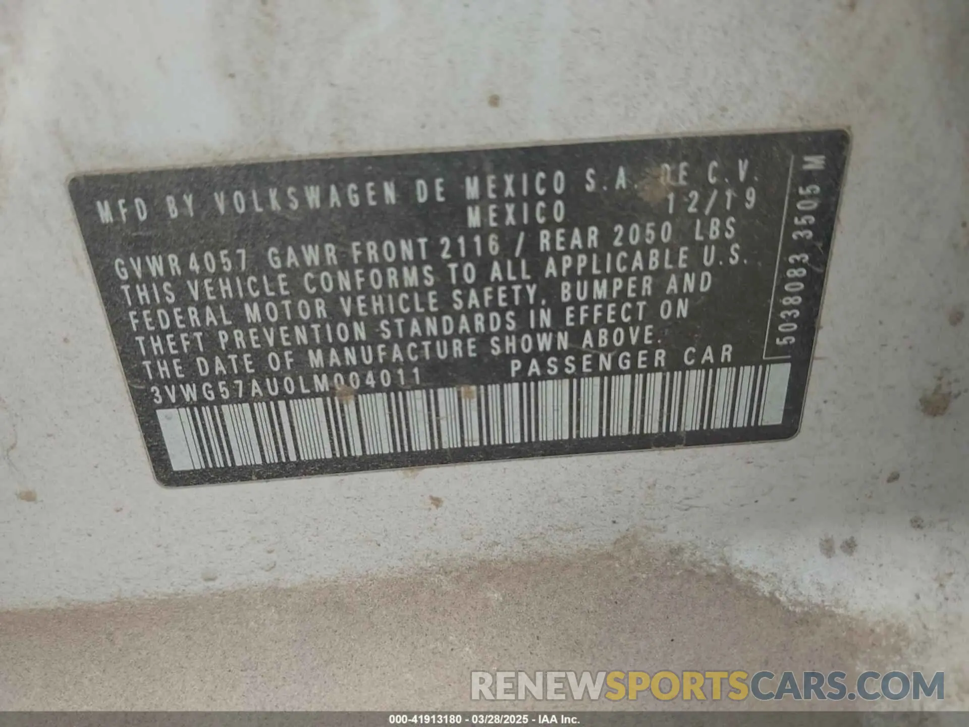 9 fotografías del automóvil dañado 3VWG57AU0LM004011 VOLKSWAGEN GOLF 2020